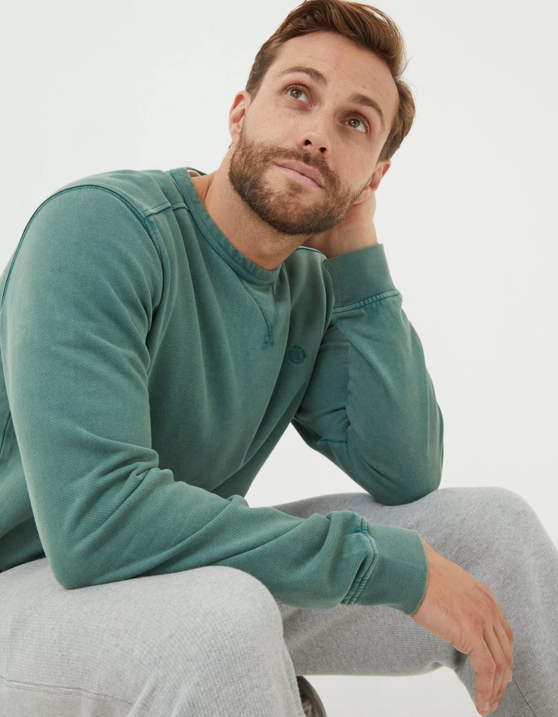 Clearance FatFace Petersfield Crew Neck Sweatshirt Teal Blue