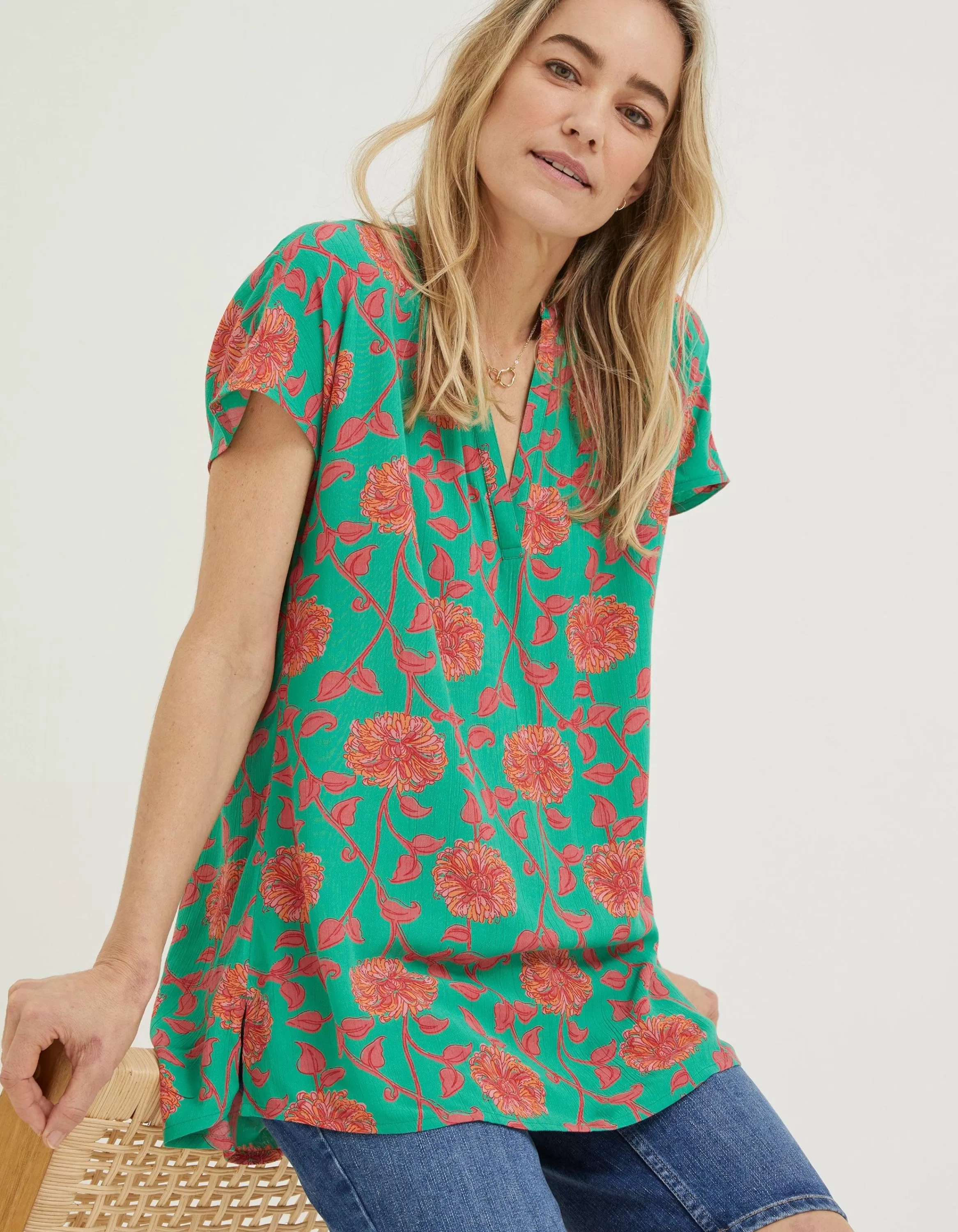 Shop FatFace Piper Bali Blooms Tunic Bright Green