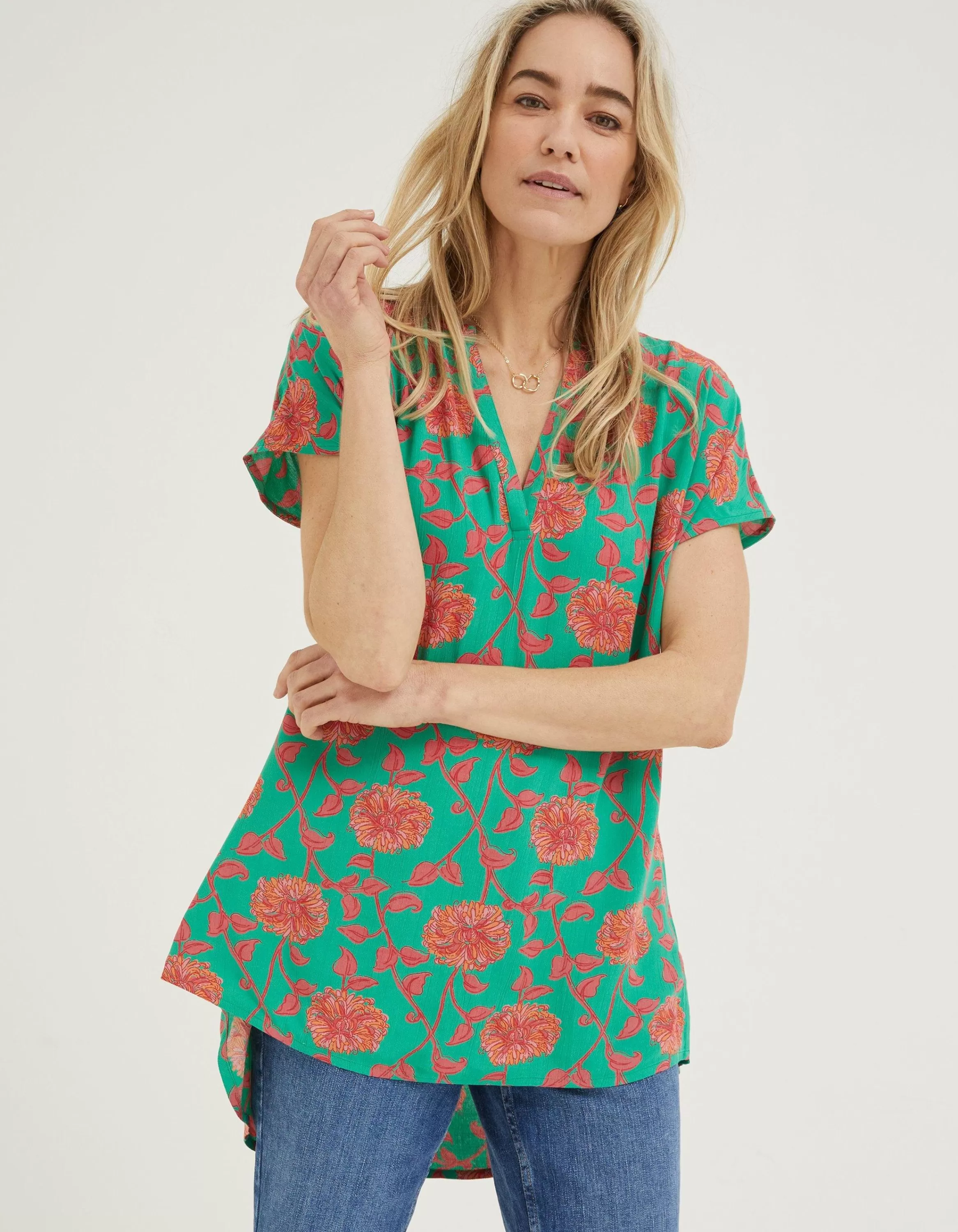 Shop FatFace Piper Bali Blooms Tunic Bright Green