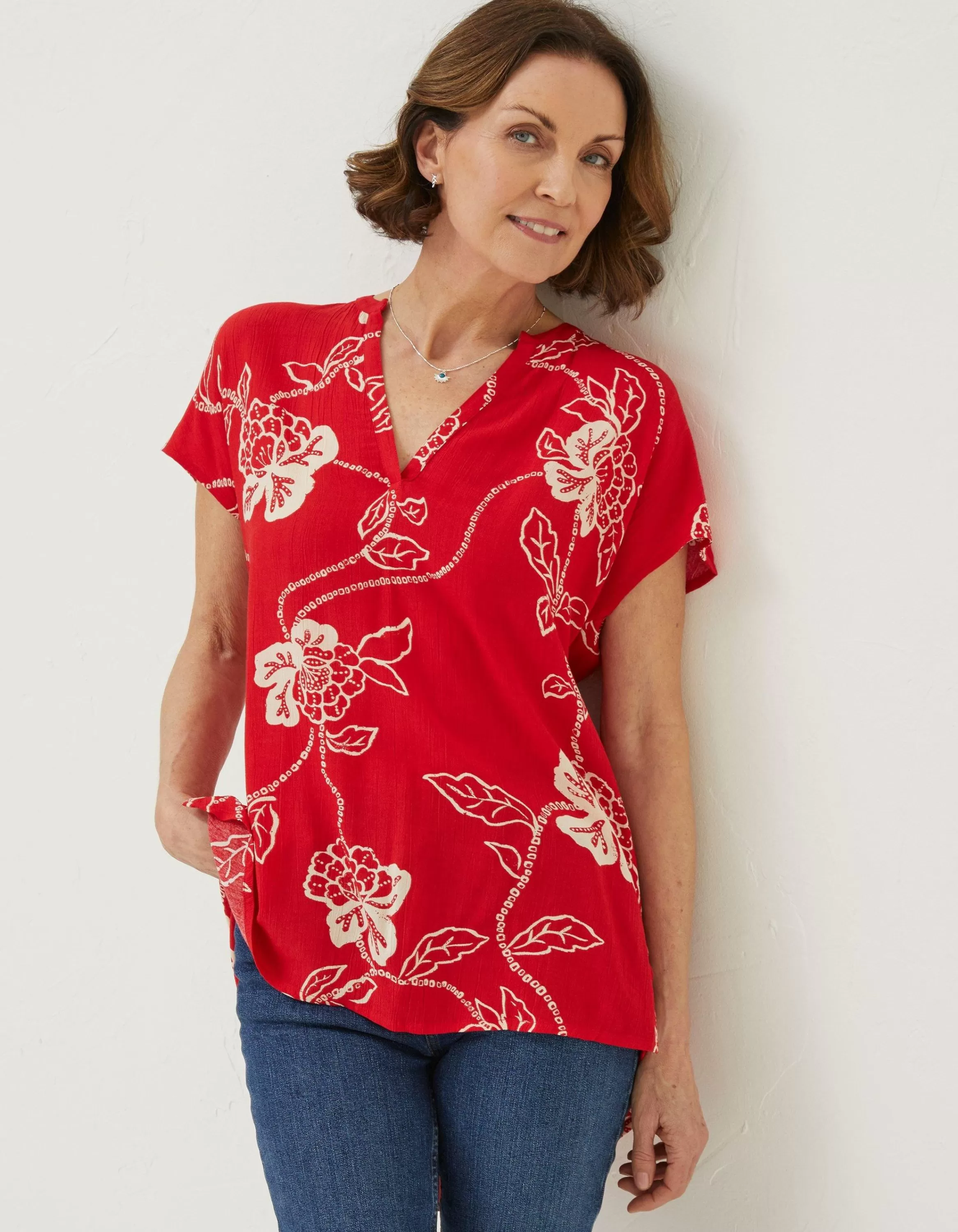 Shop FatFace Piper Batik Red Tunic Tomato Red