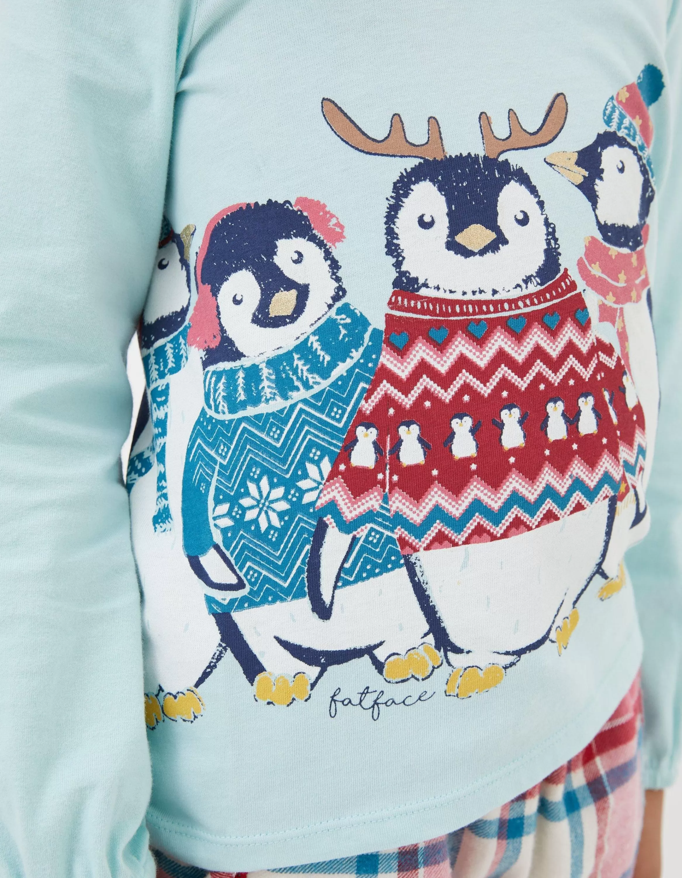 Shop FatFace Pippa Penguin Check Pyjama Set Multi