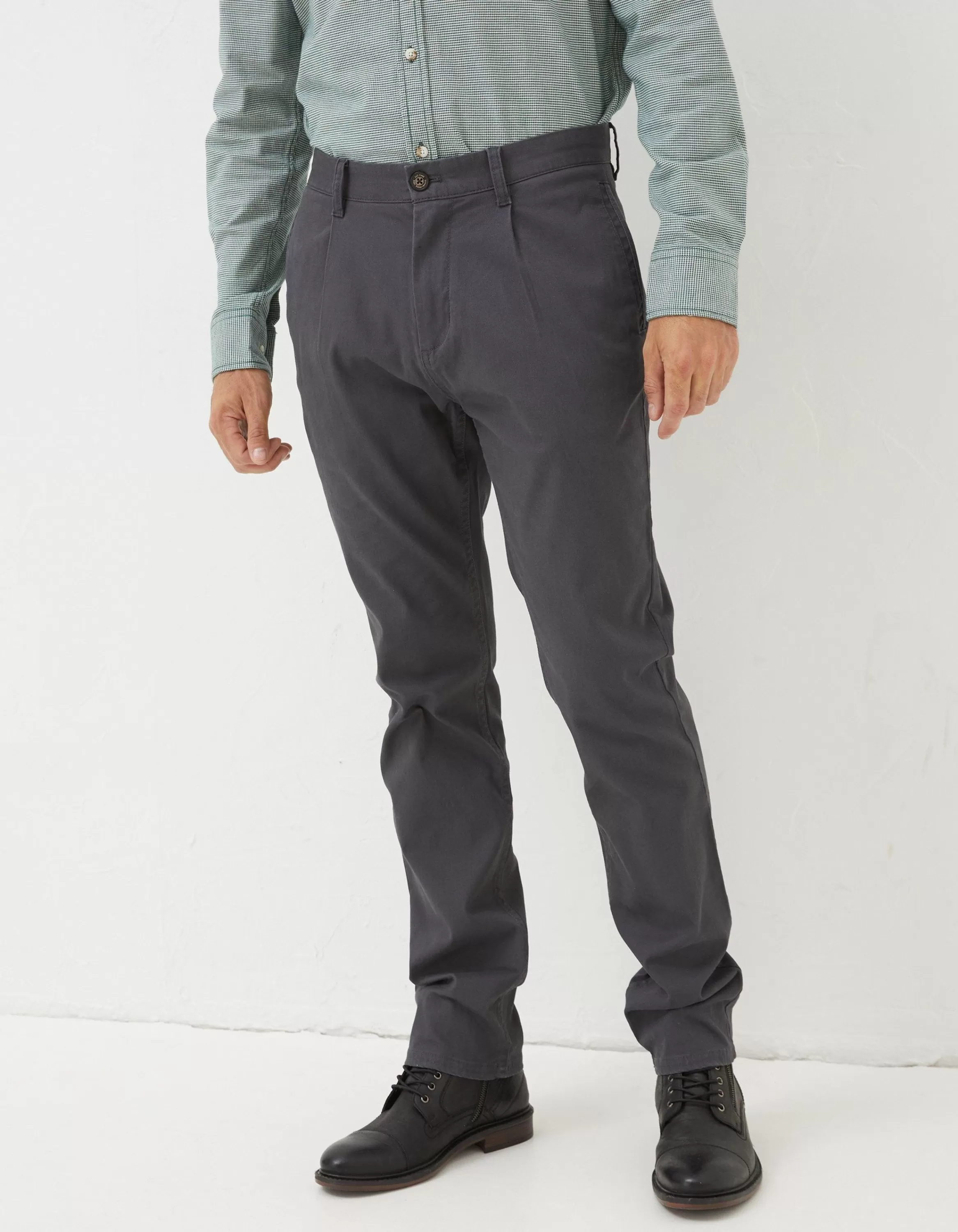 Sale FatFace Pleated Chino Trousers Dark Grey