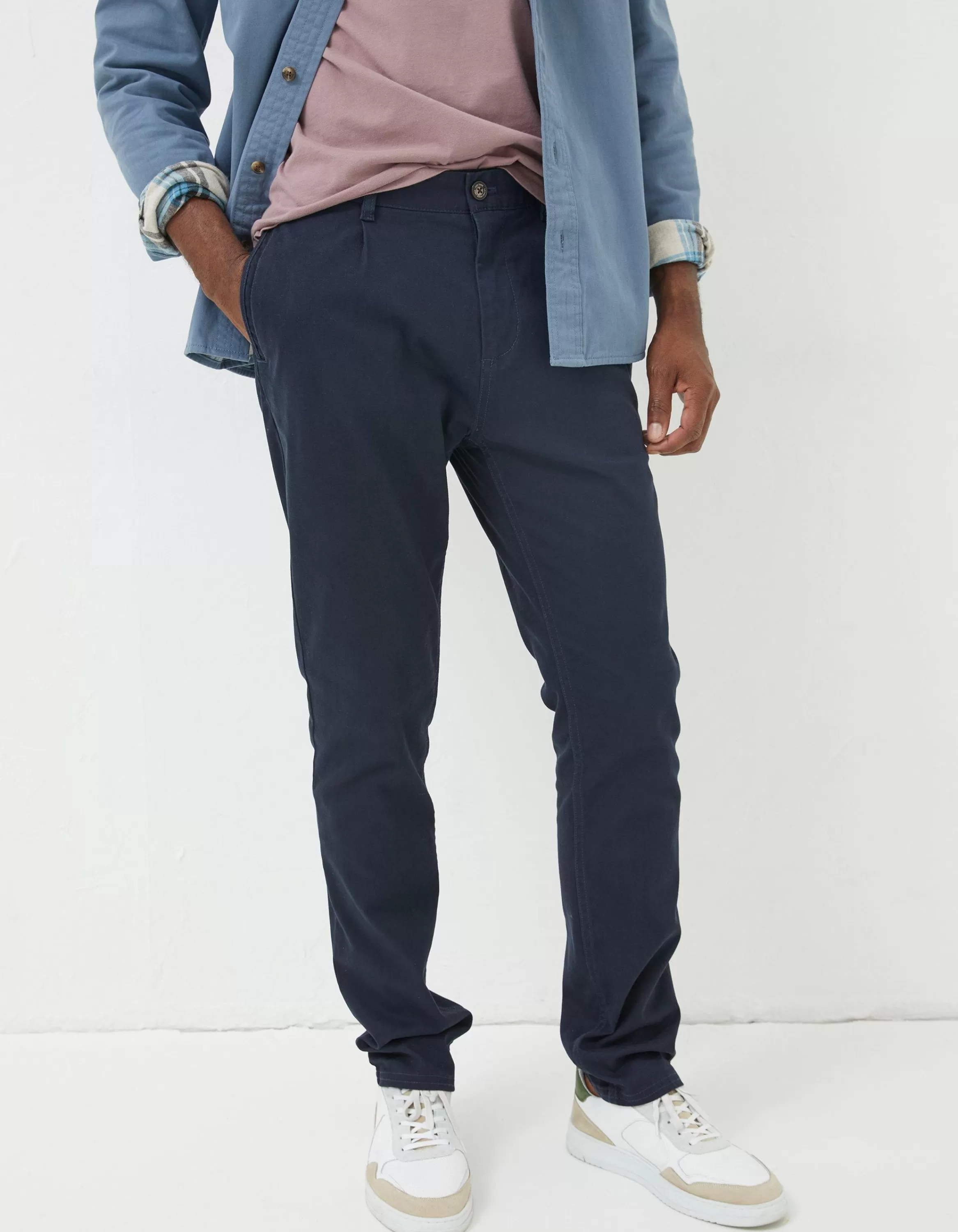 Cheap FatFace Pleated Chino Trousers Navy