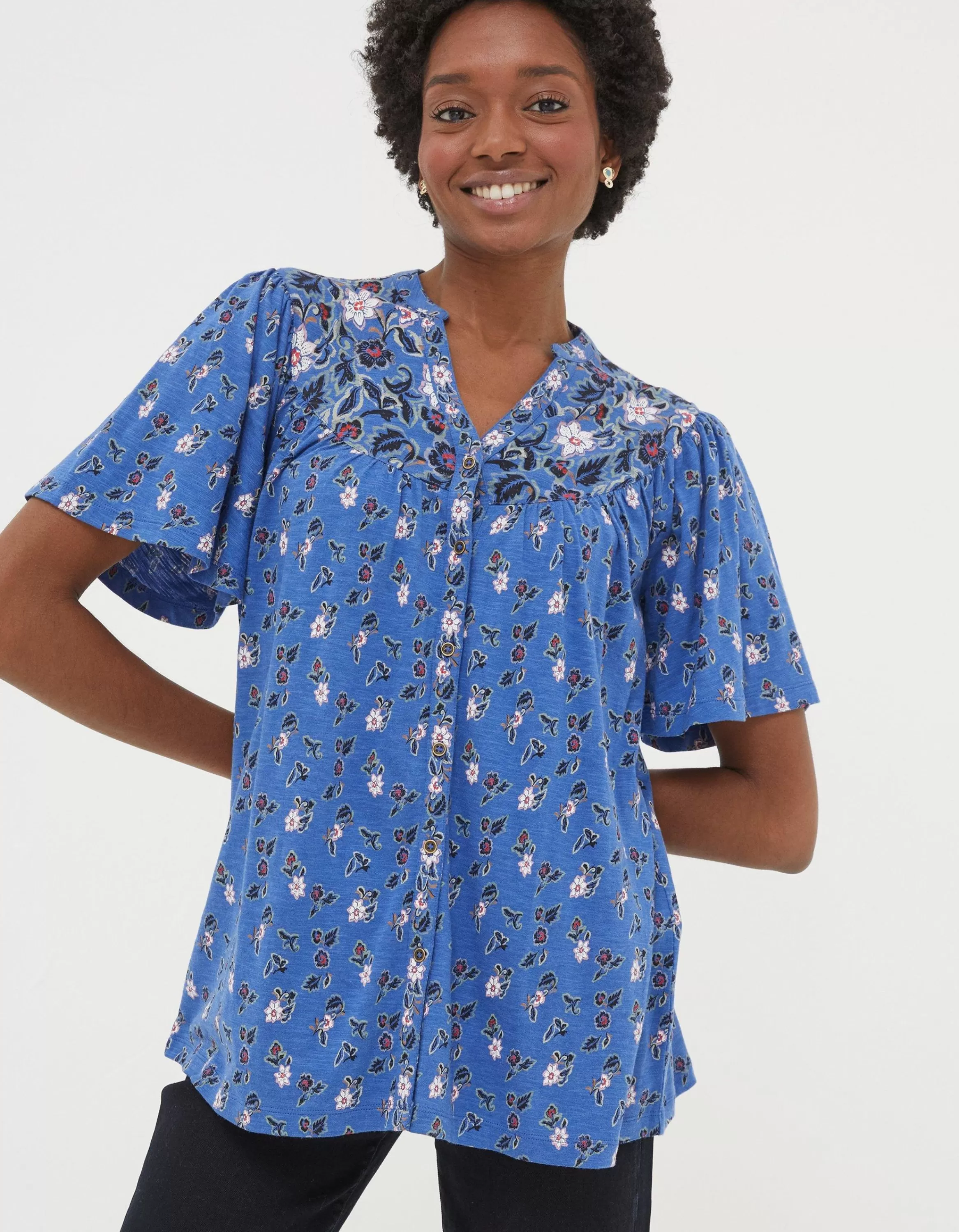 Shop FatFace Polly Layered Floral Top Blue