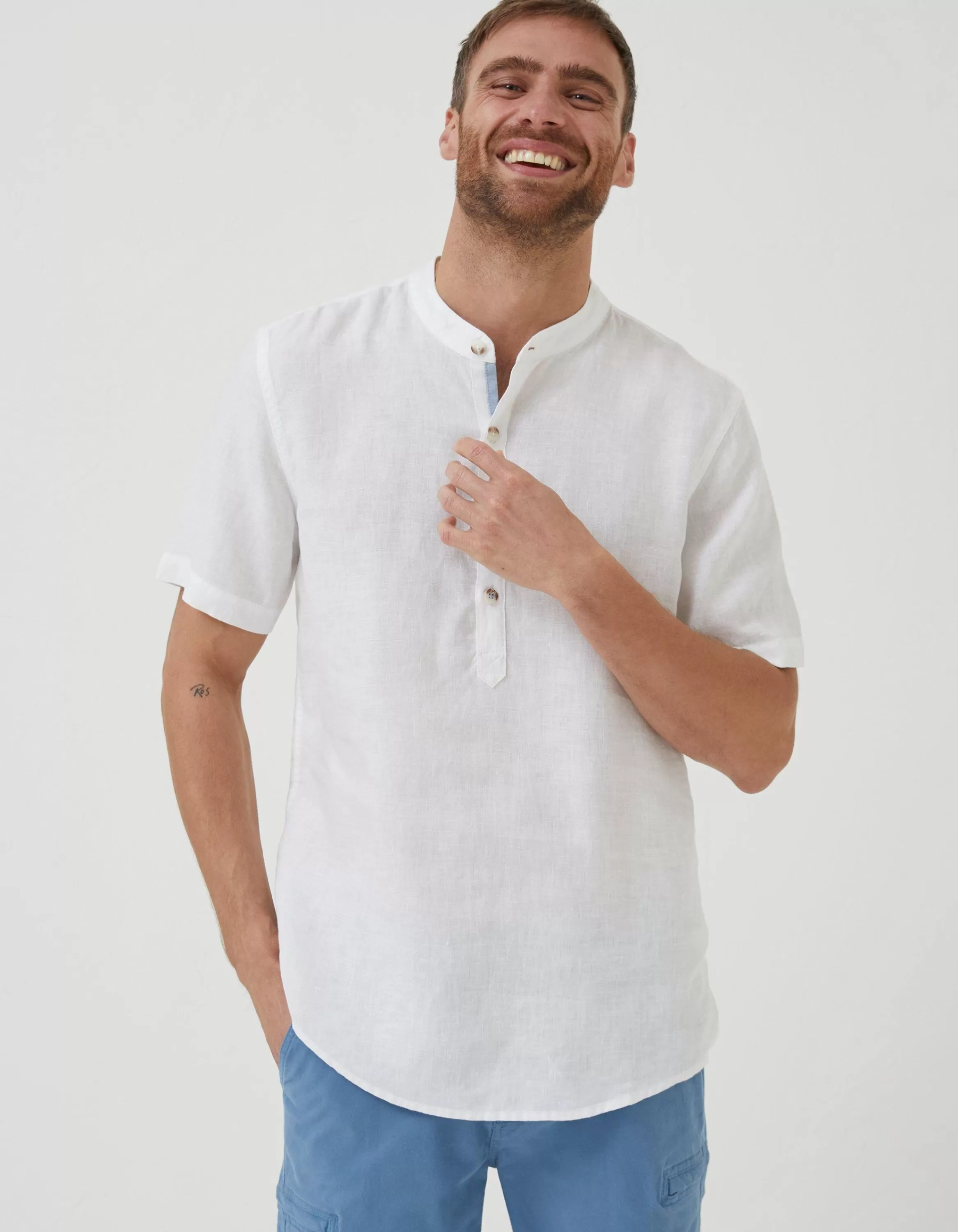 Fashion FatFace Pop Over Linen Shirt White