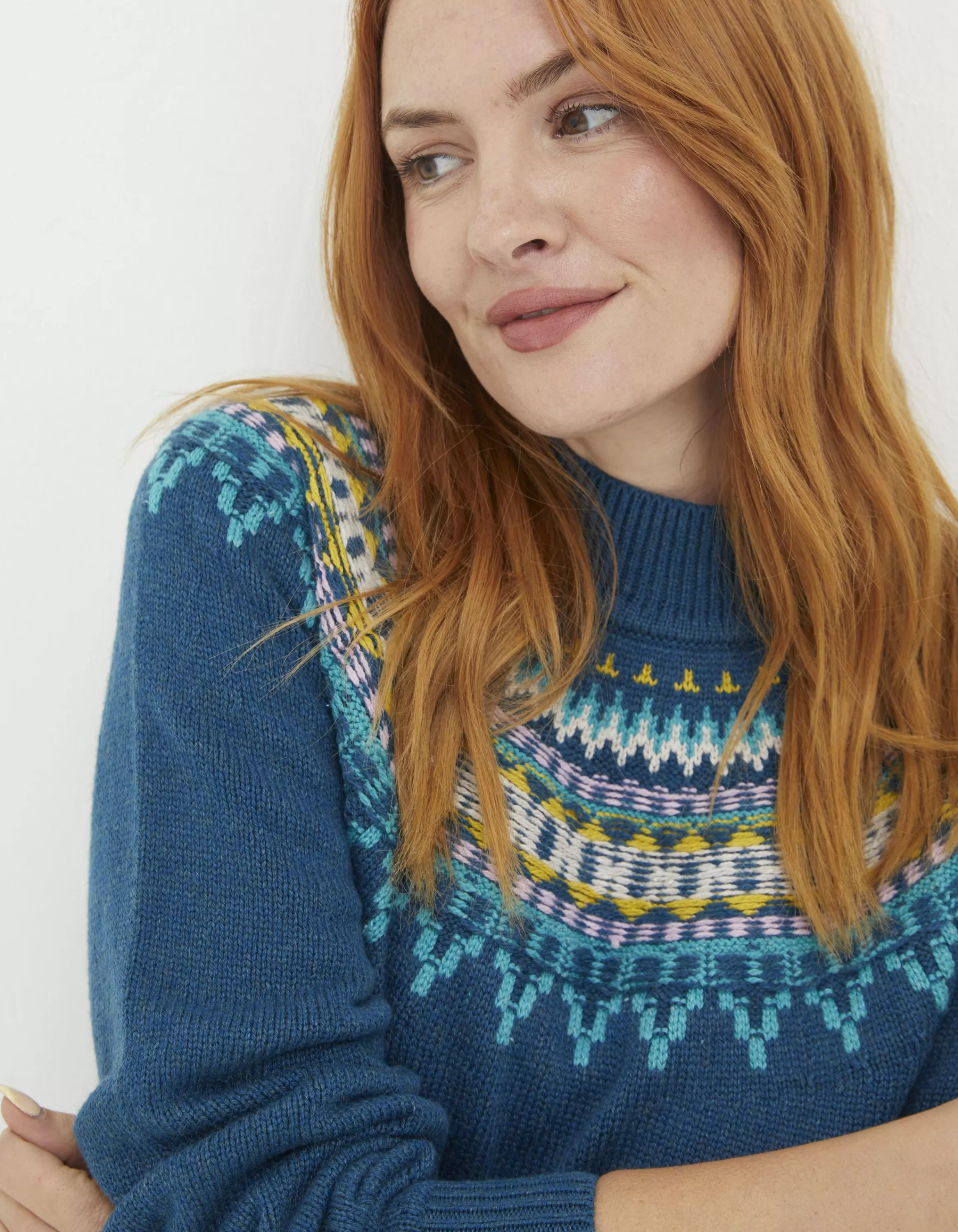 Best FatFace Porth Fairisle Jumper Teal Blue