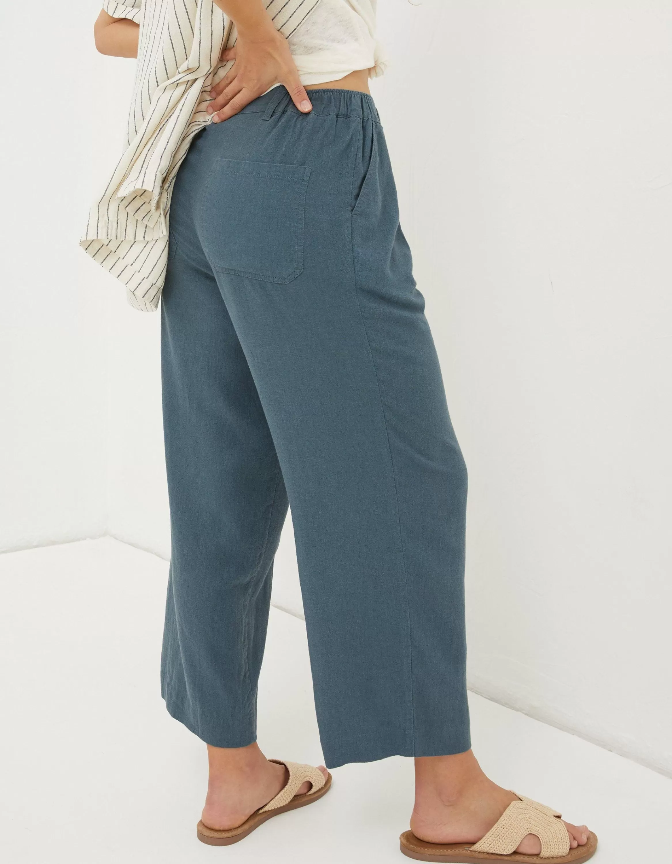 Store FatFace Portloe Linen Blend Trousers Teal Blue