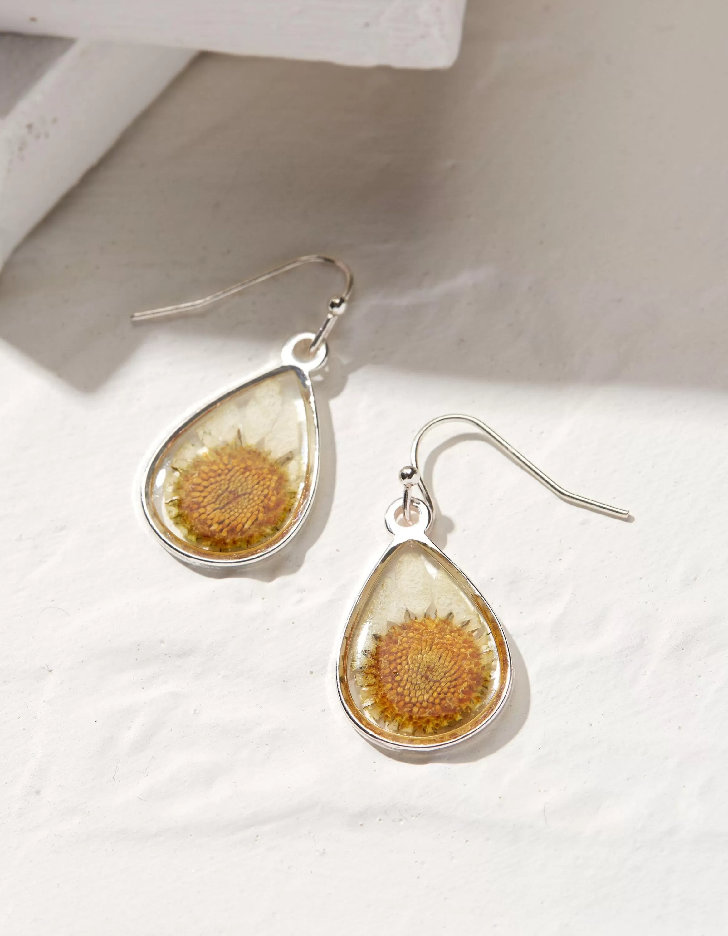 New FatFace Pressed Daisy Earrings Silver