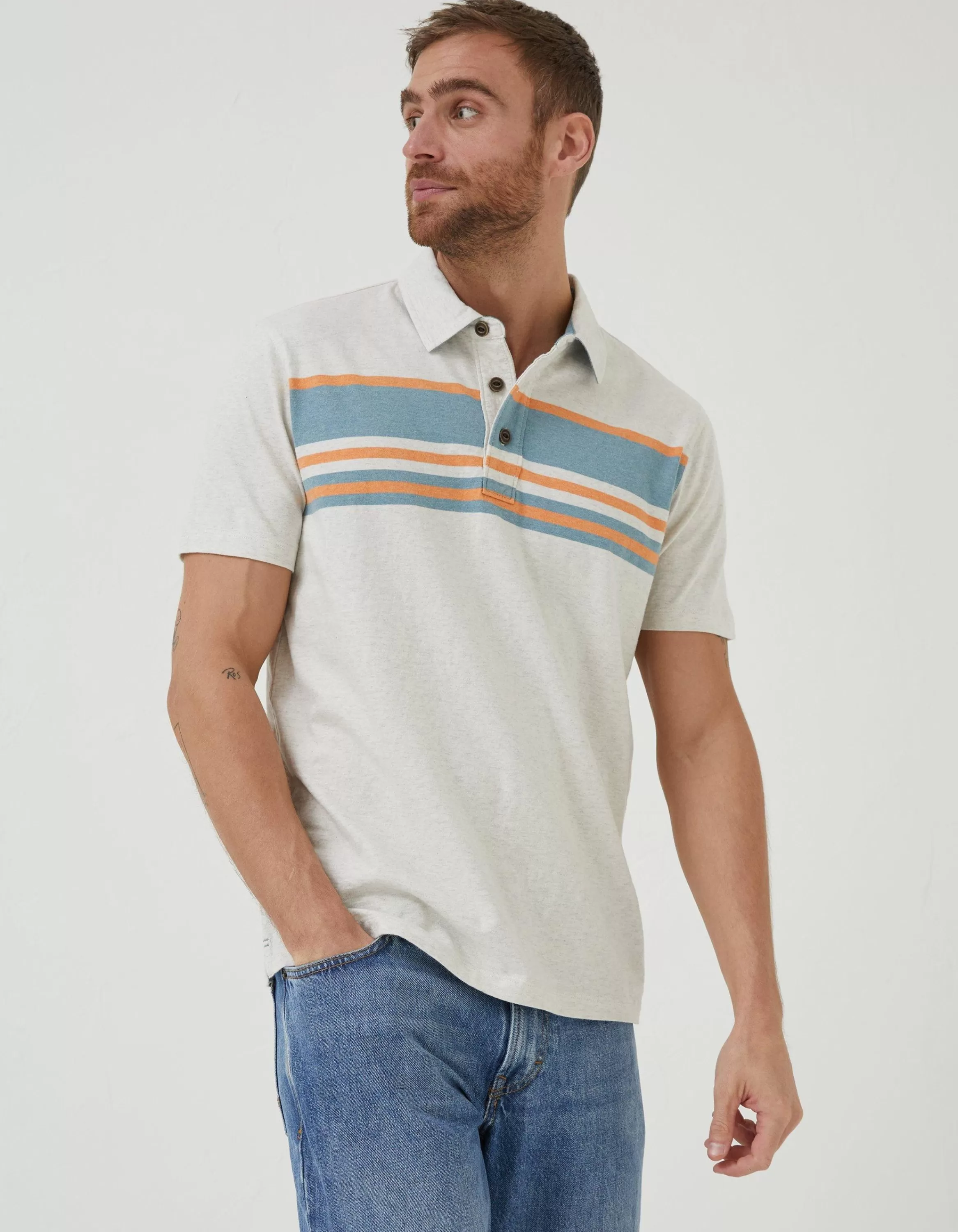 Outlet FatFace Purbeck Chest Stripe Polo Off White