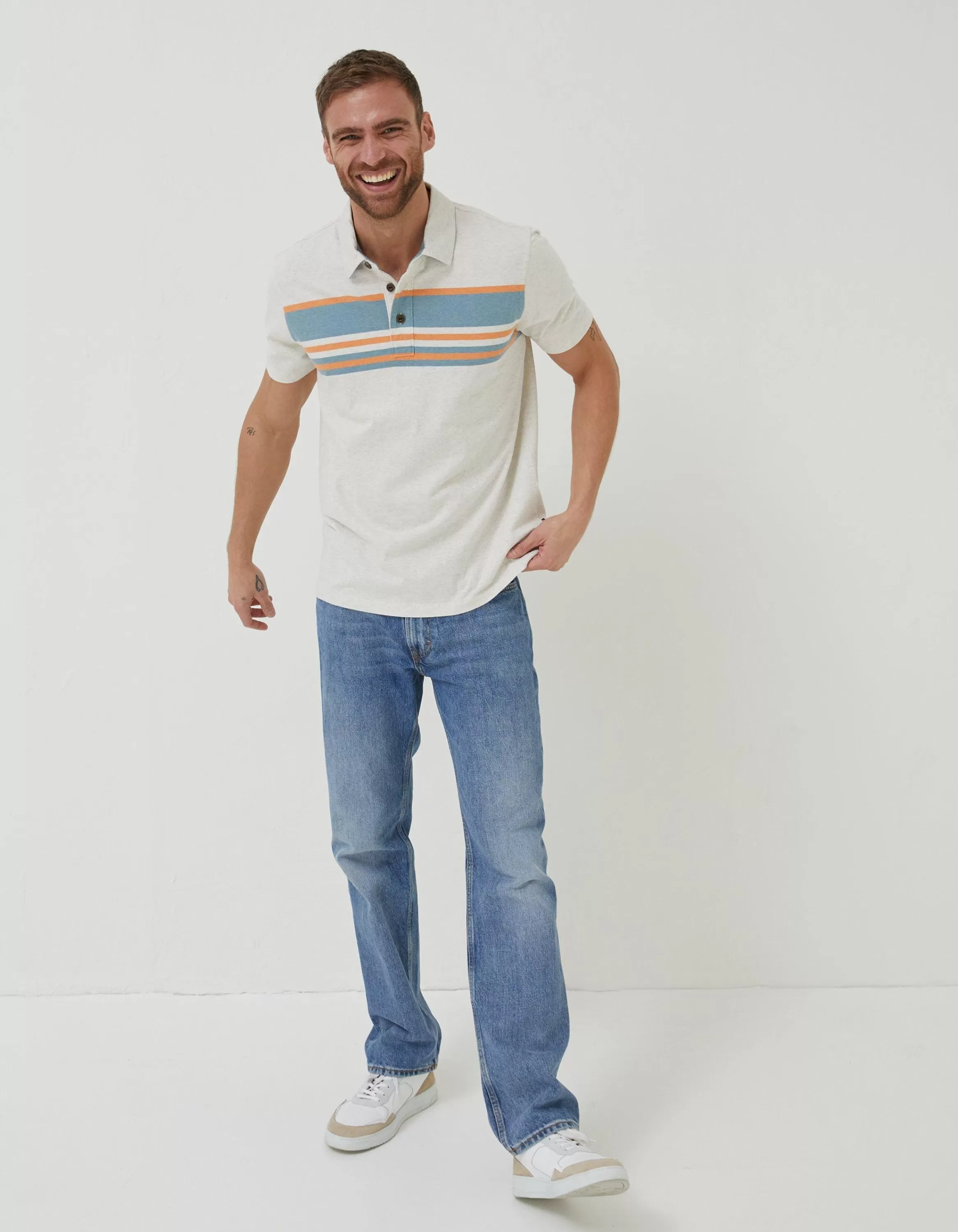 Outlet FatFace Purbeck Chest Stripe Polo Off White