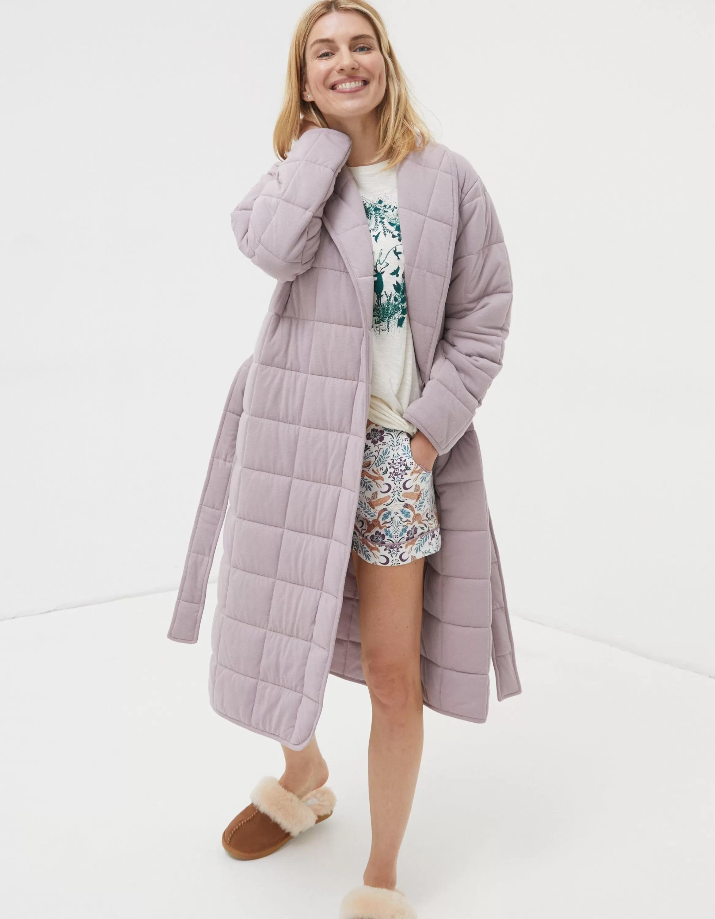 Hot FatFace Quilted Dressing Gown Lilac