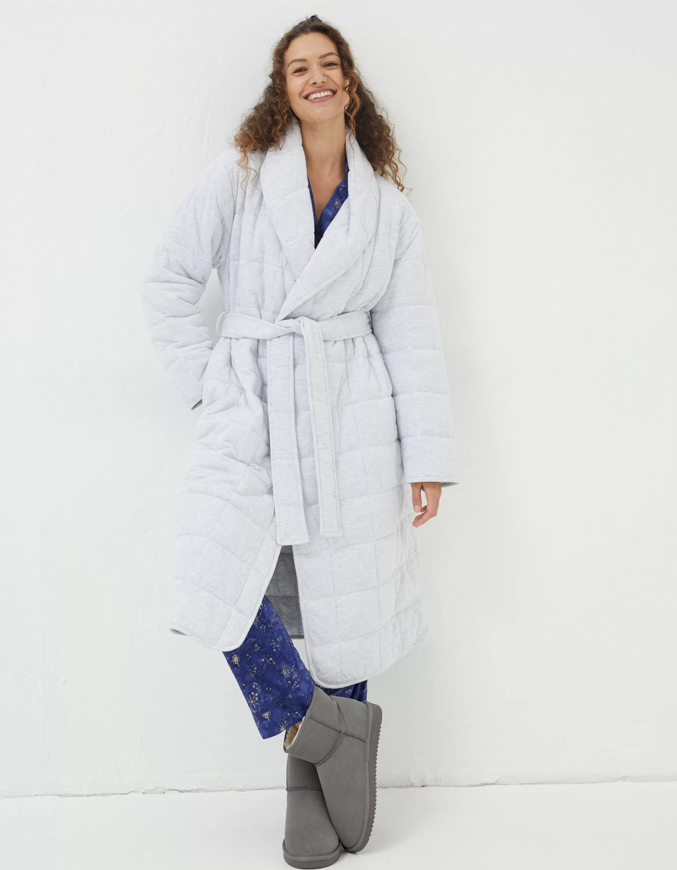 Fashion FatFace Quilted Dressing Gown Grey Marl