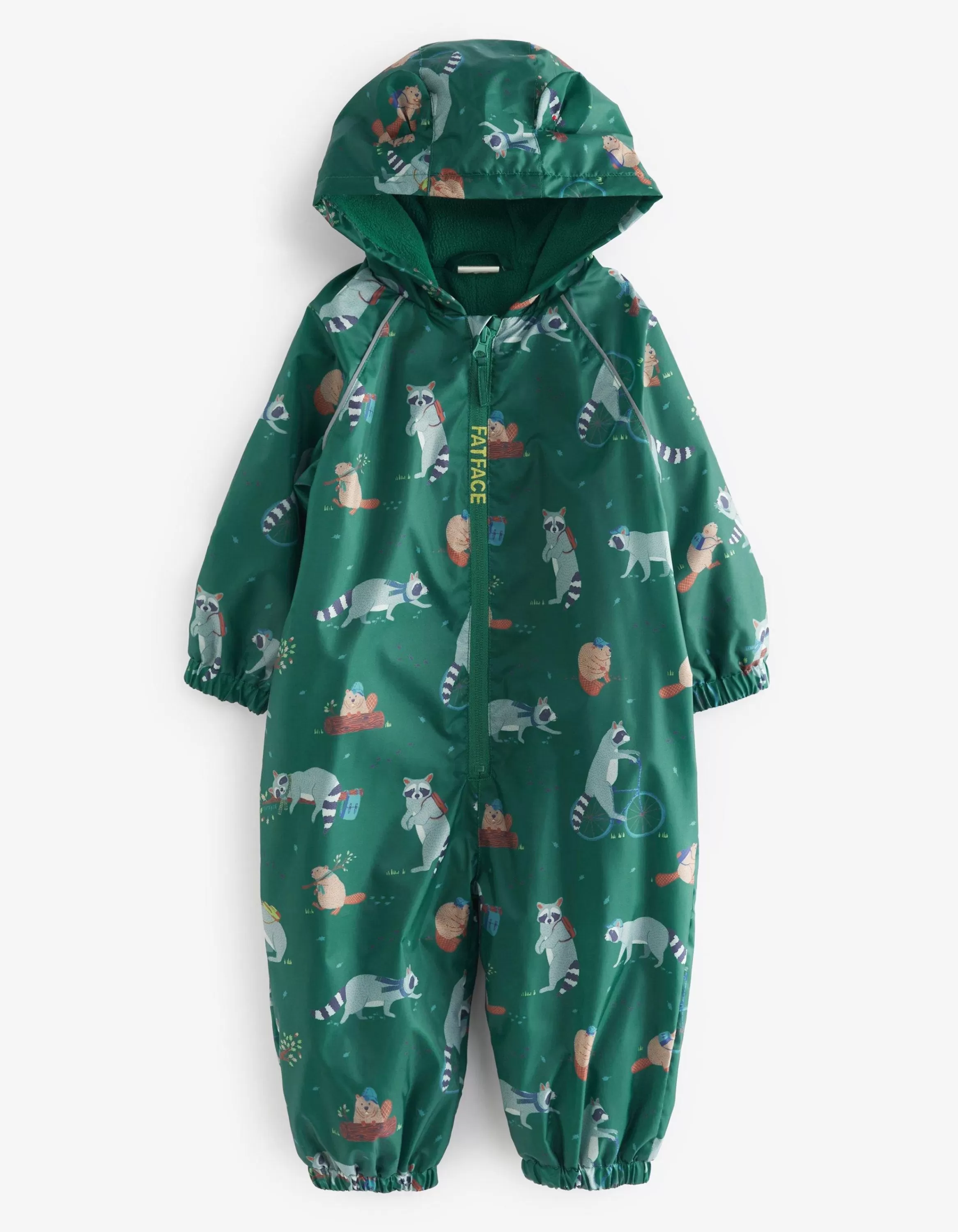 Online FatFace Raccoon Print Puddlesuit Green