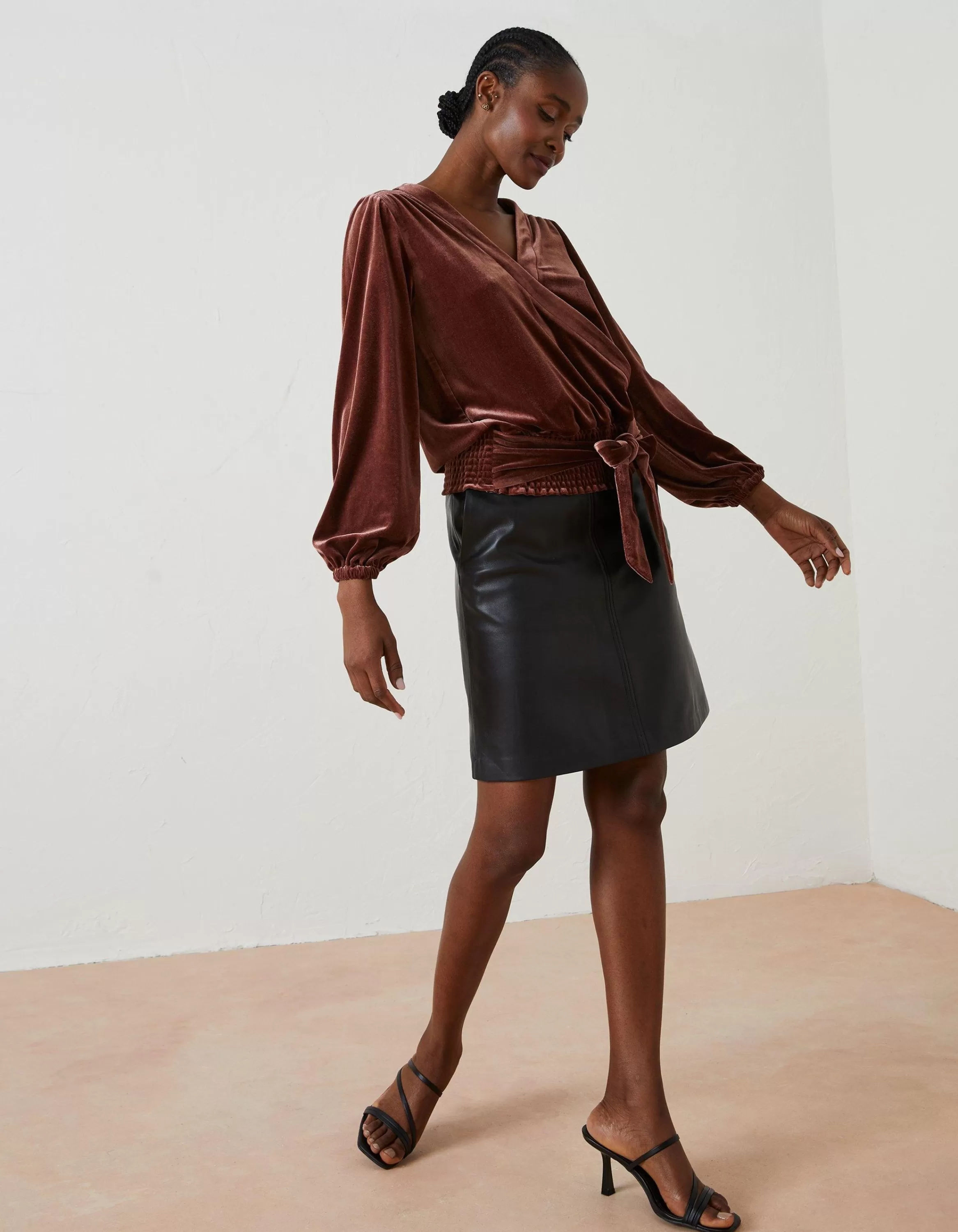 Cheap FatFace Reese Velvet Wrap Top Rust Brown