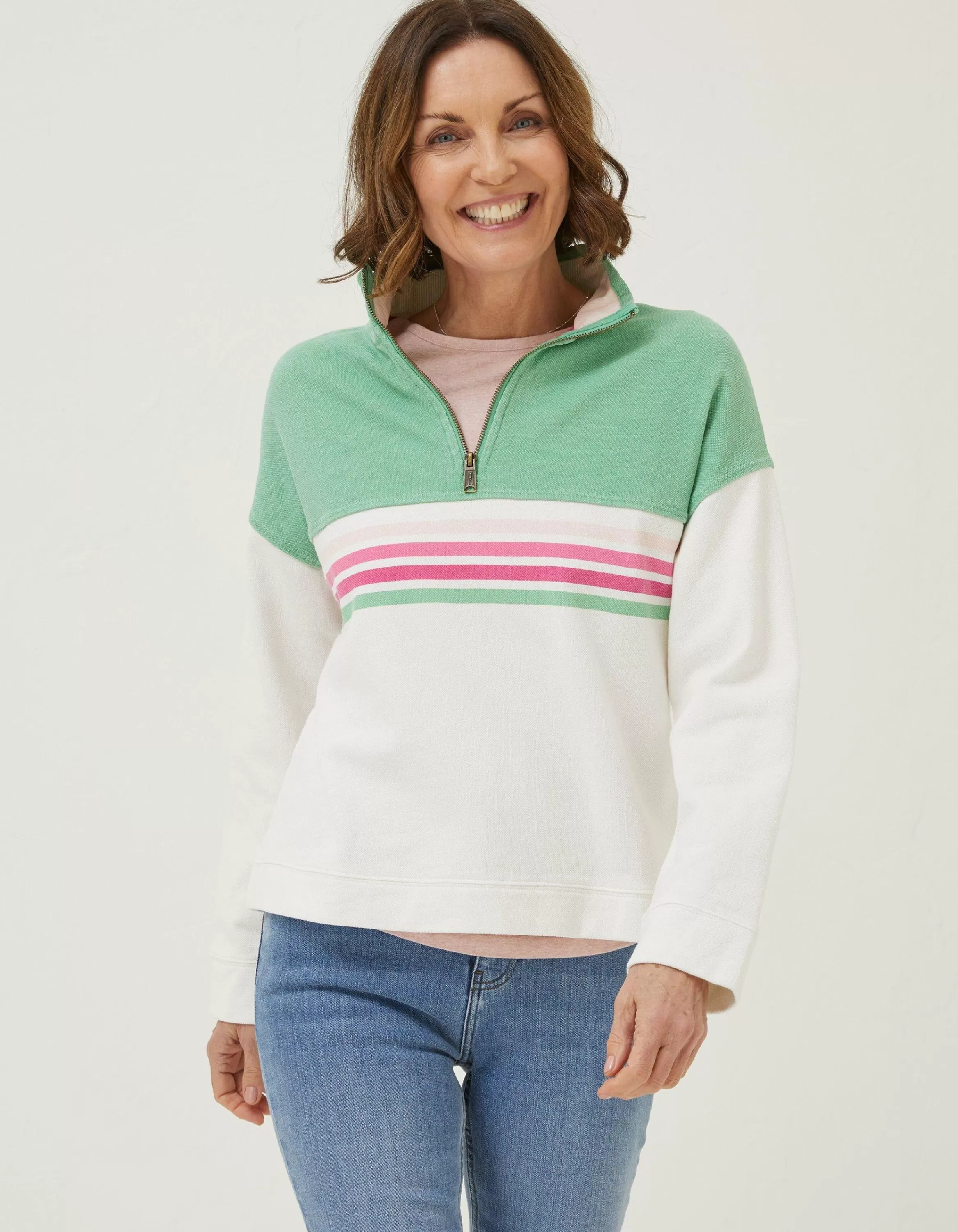 Shop FatFace Relaxed Airlie Colour Block Sweat Green