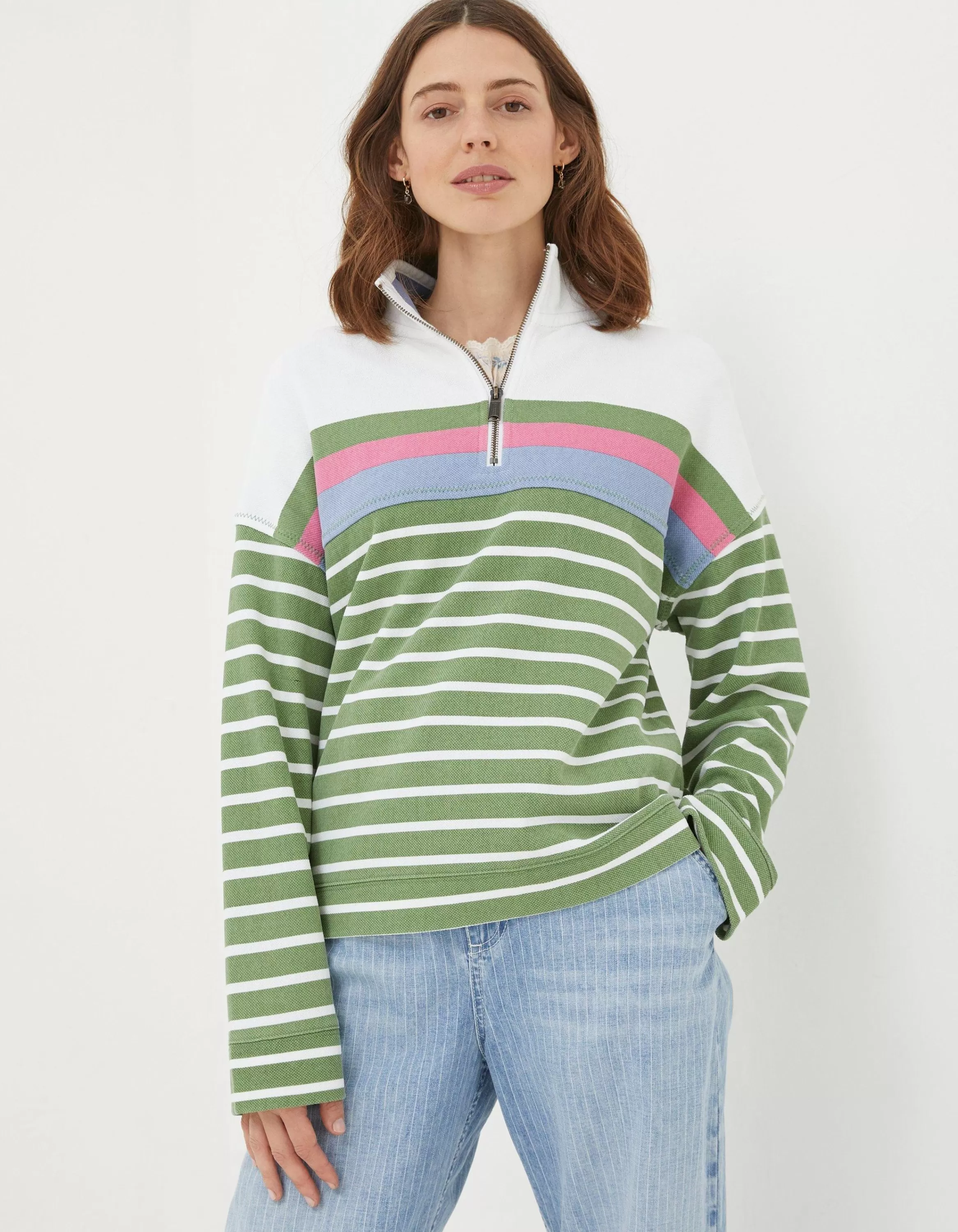 Cheap FatFace Relaxed Airlie Stripe Sweatshirt Green