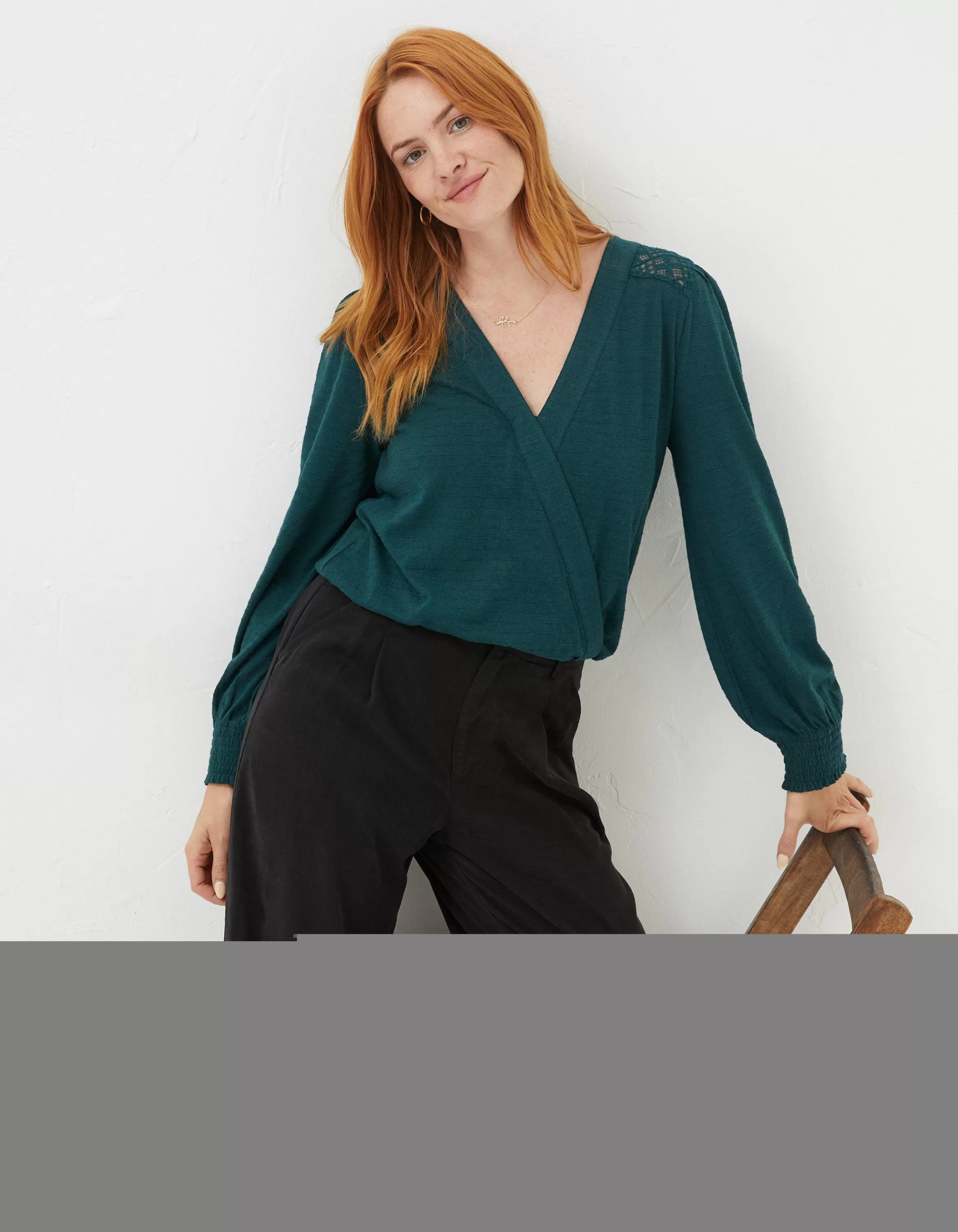 Discount FatFace Remi Wrap Top Teal Green