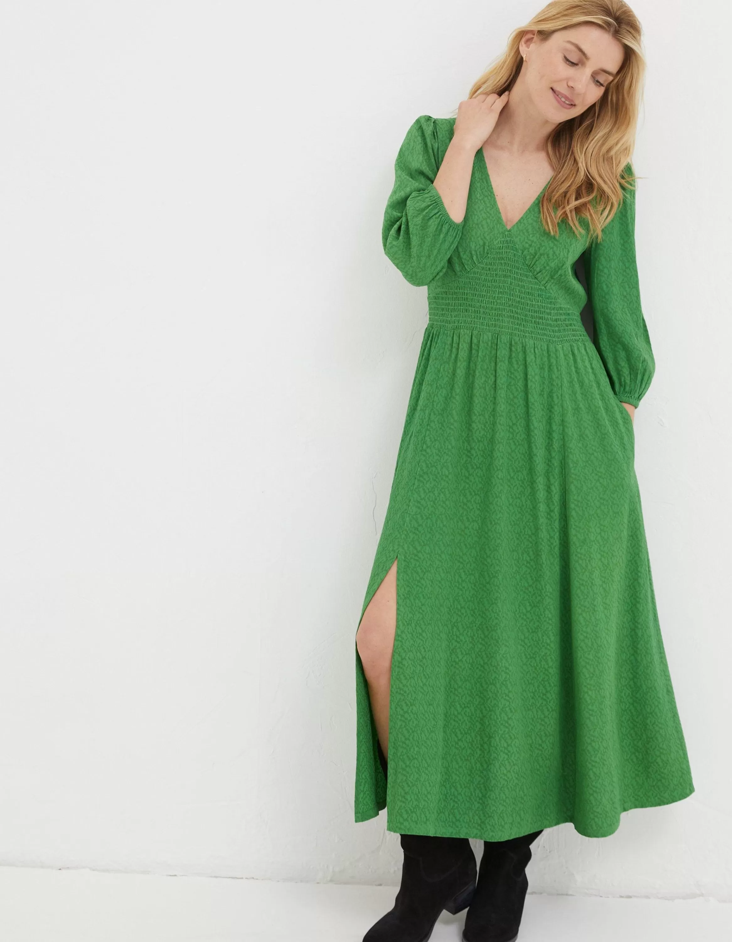 New FatFace Rene Midi Dress Bright Green