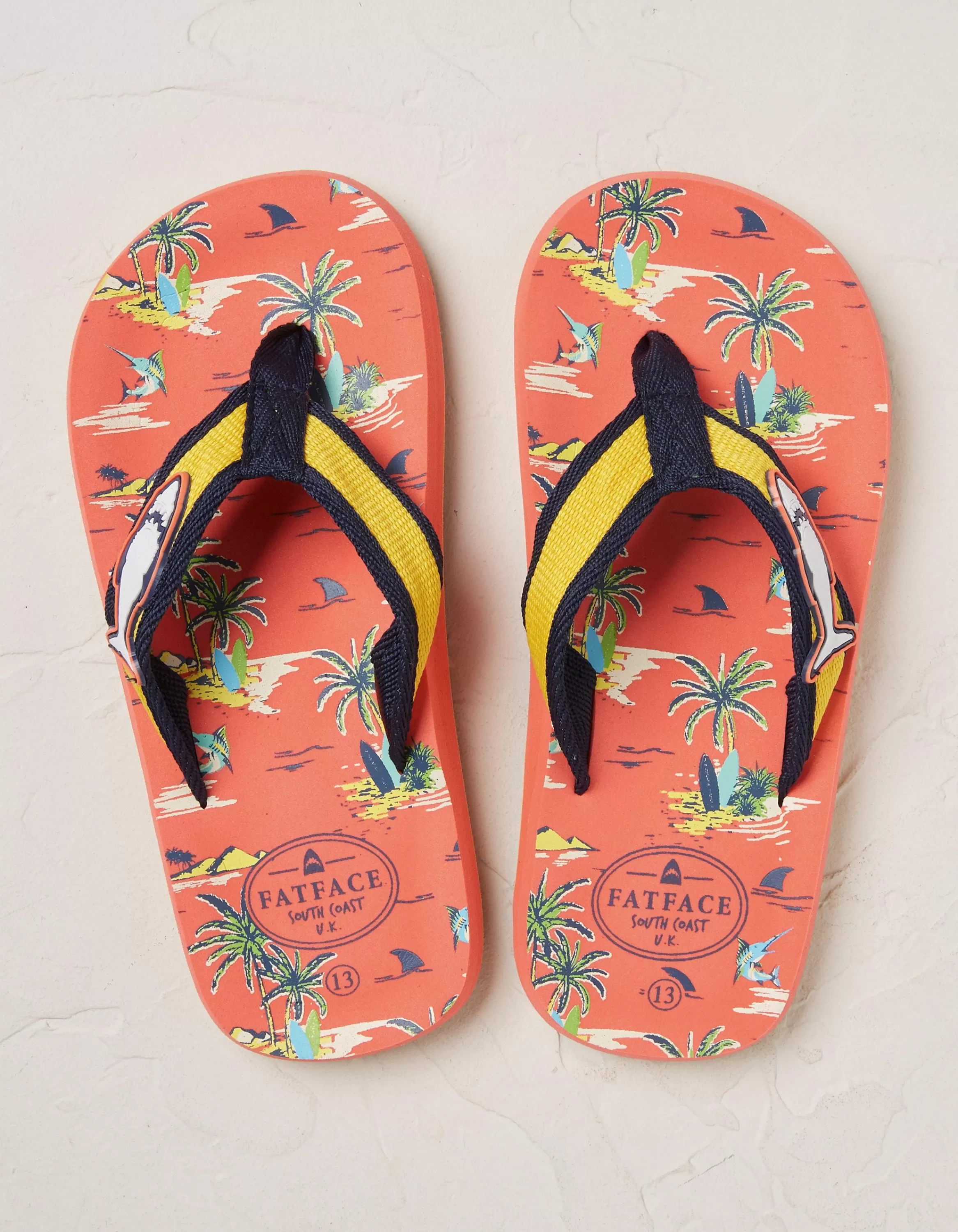 Shop FatFace Resort Print Flip Flops Orange