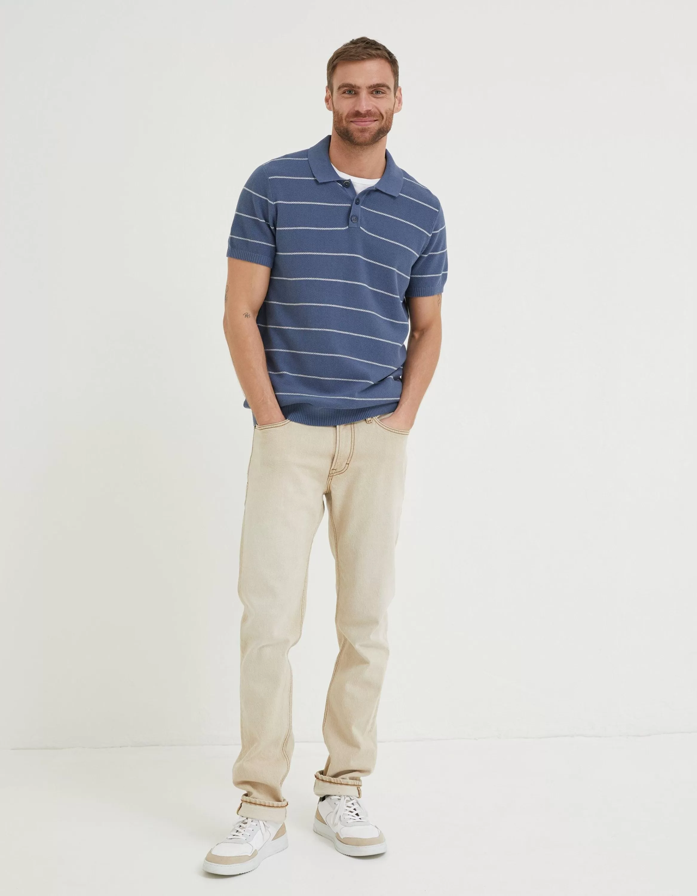 Fashion FatFace Ripon Stripe Polo Chambray Blue