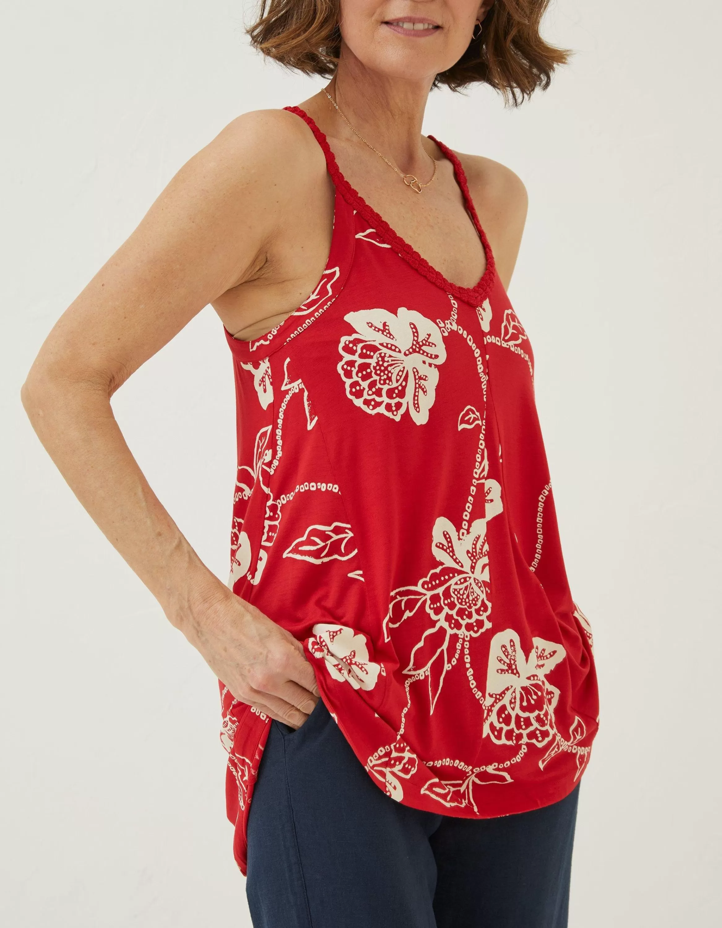 Online FatFace Rosie Batik Longline Top Tomato Red