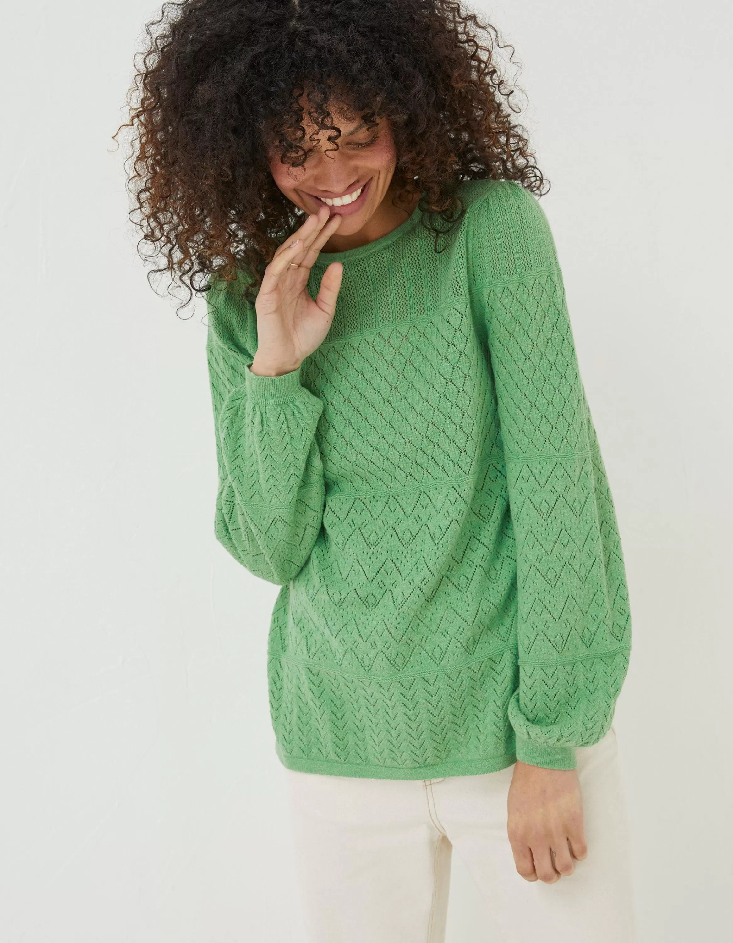 Hot FatFace Sadie Pointelle Jumper Green