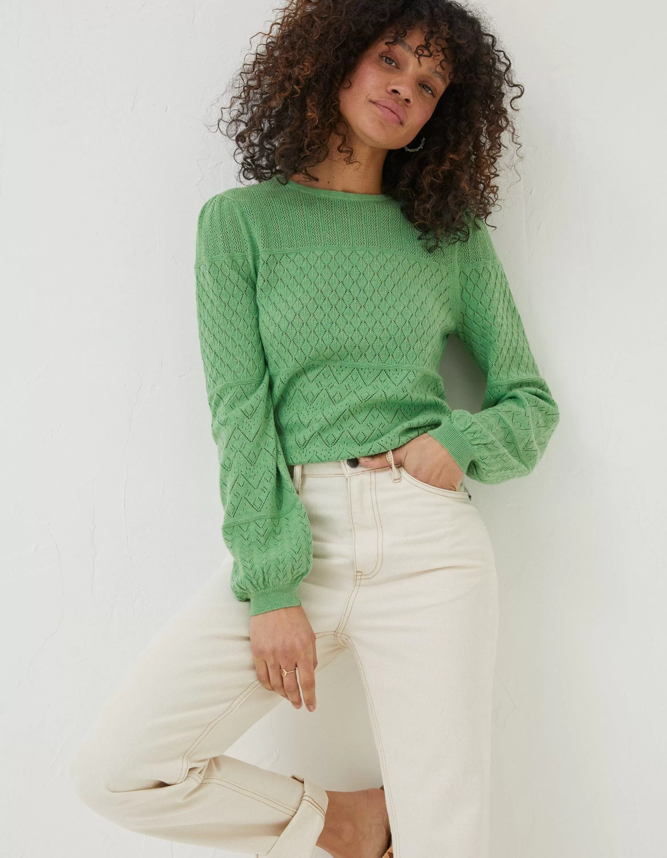 Hot FatFace Sadie Pointelle Jumper Green