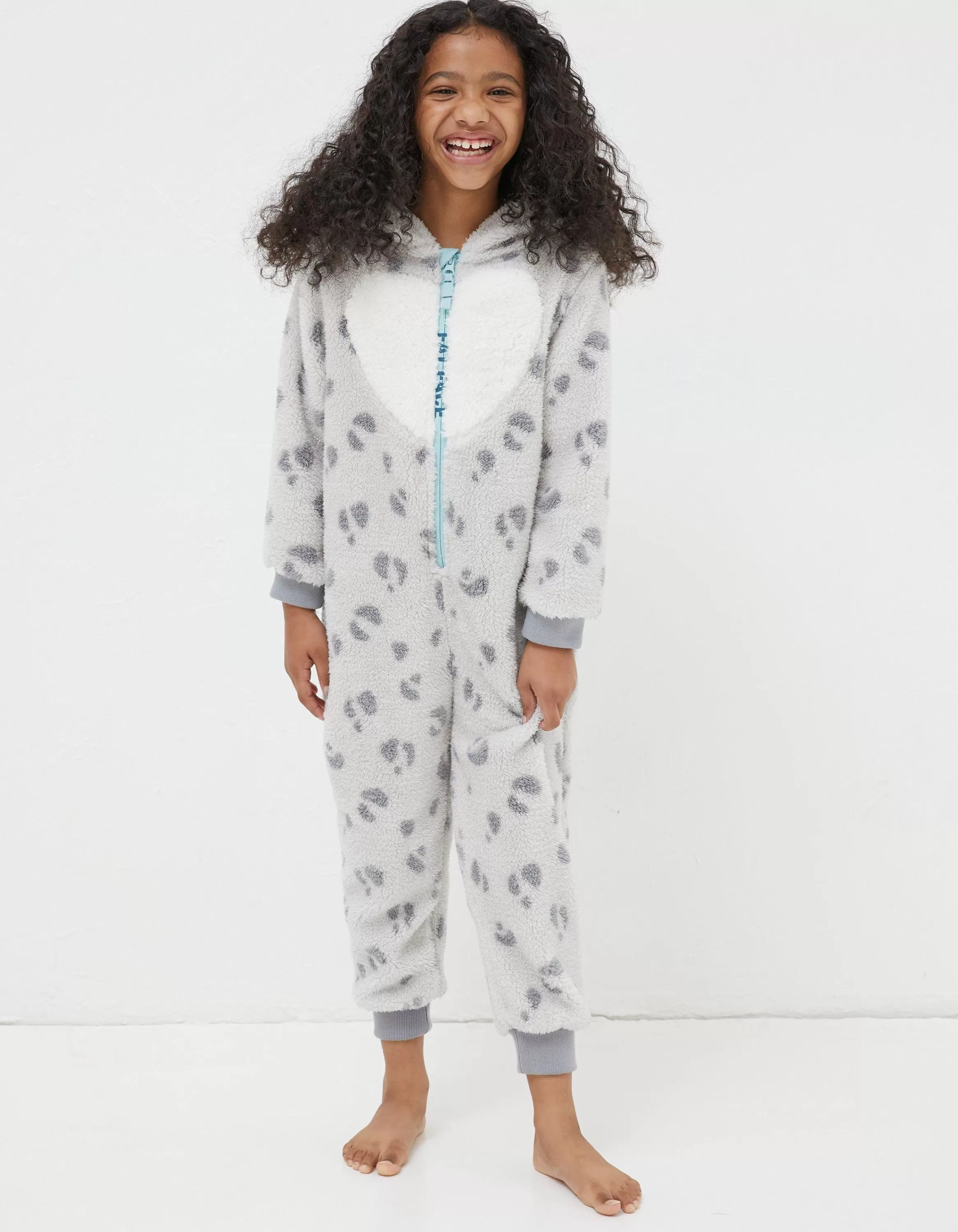 Best Sale FatFace Sadie Snow Leopard Onesie Grey Marl