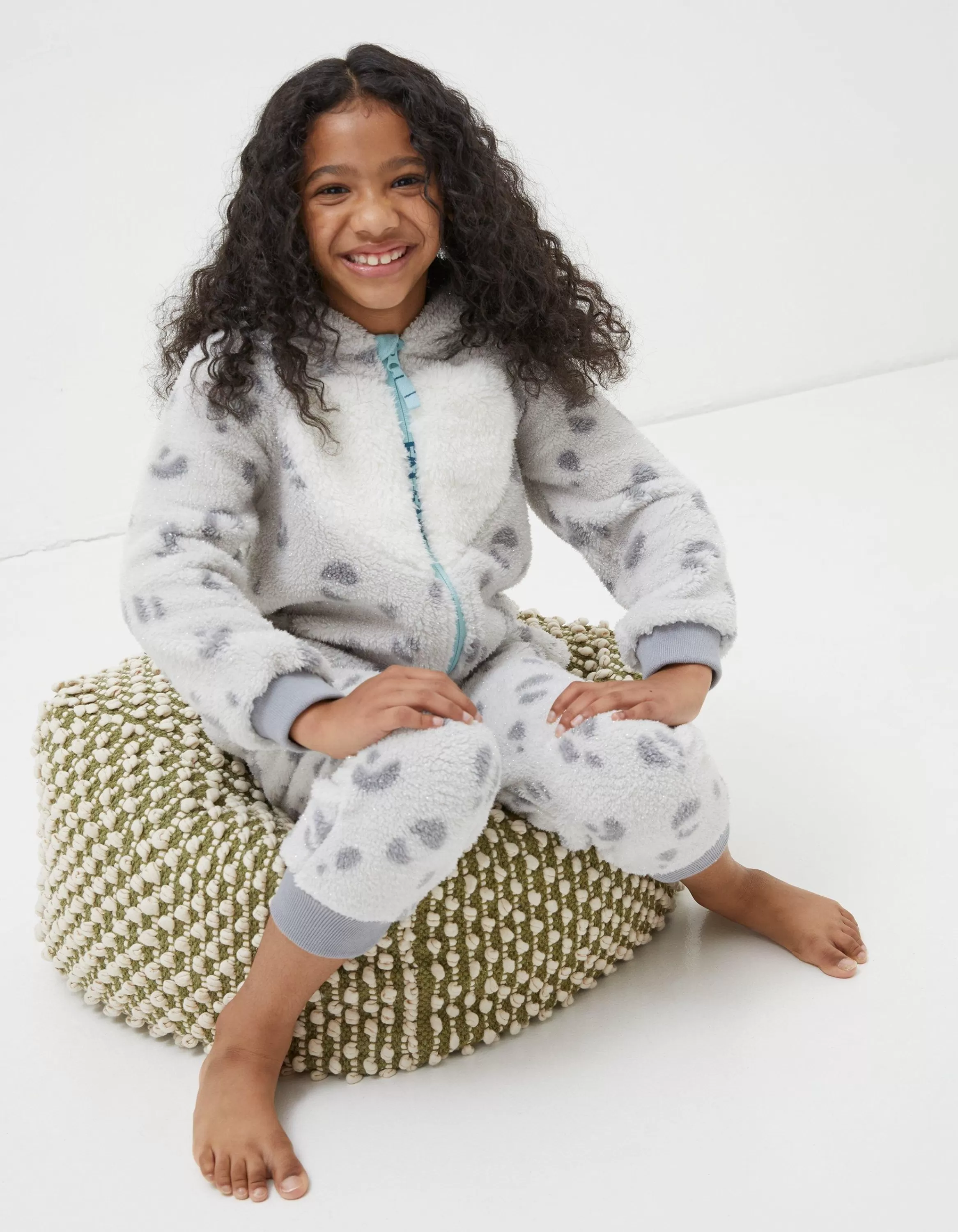 Best Sale FatFace Sadie Snow Leopard Onesie Grey Marl