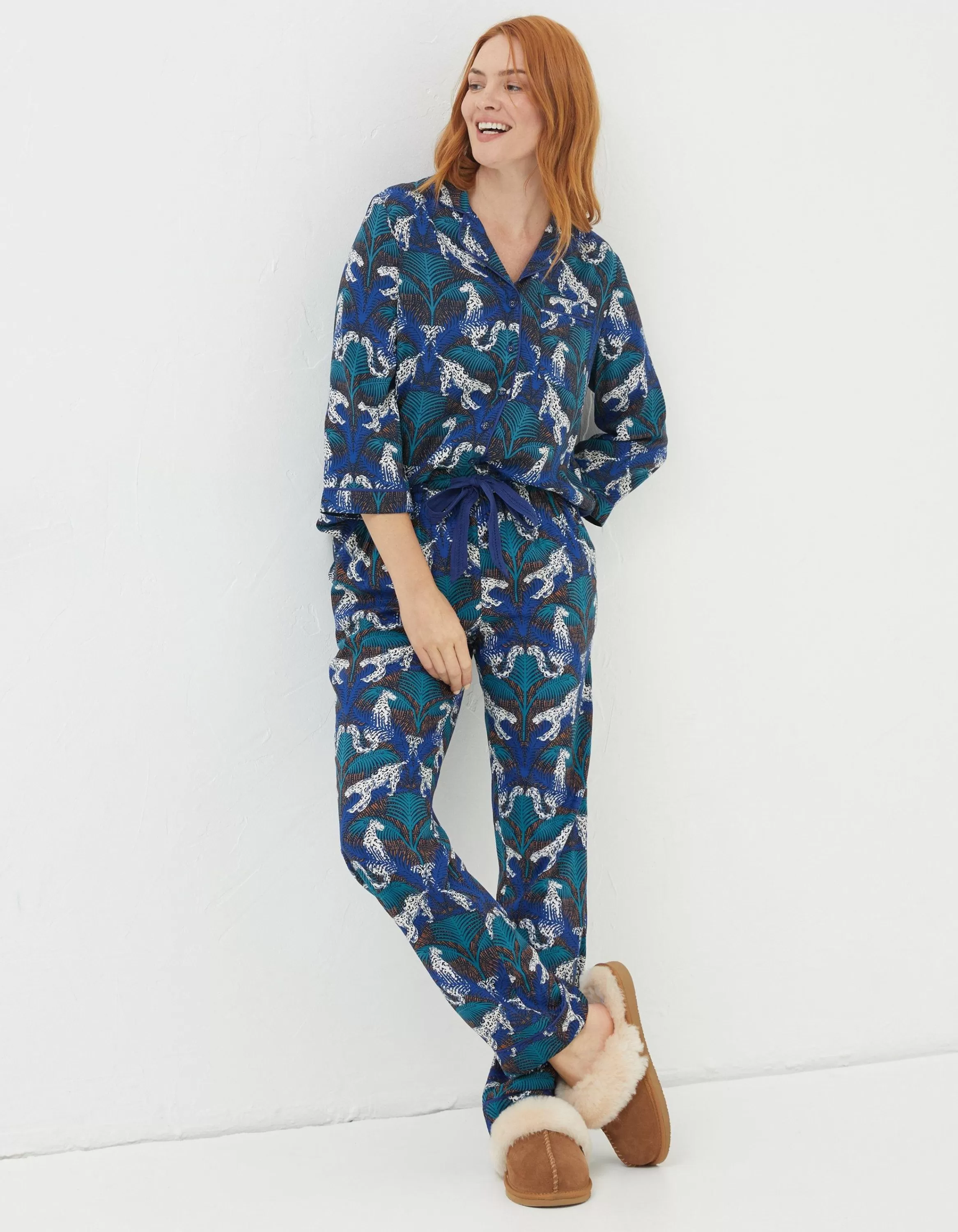 Flash Sale FatFace Sadie Snow Leopard Pyjama Bottoms Cobalt Blue