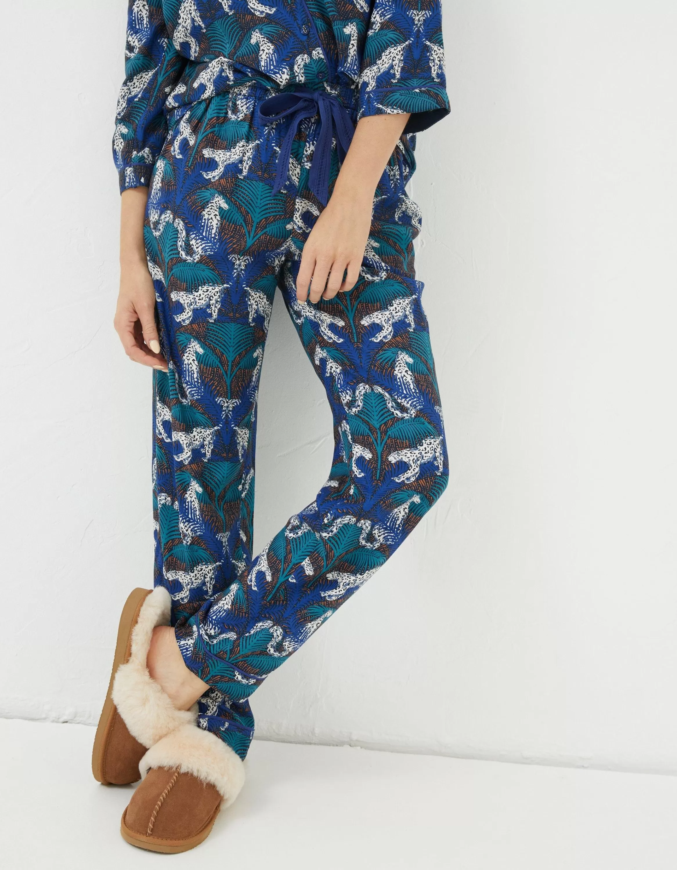 Flash Sale FatFace Sadie Snow Leopard Pyjama Bottoms Cobalt Blue