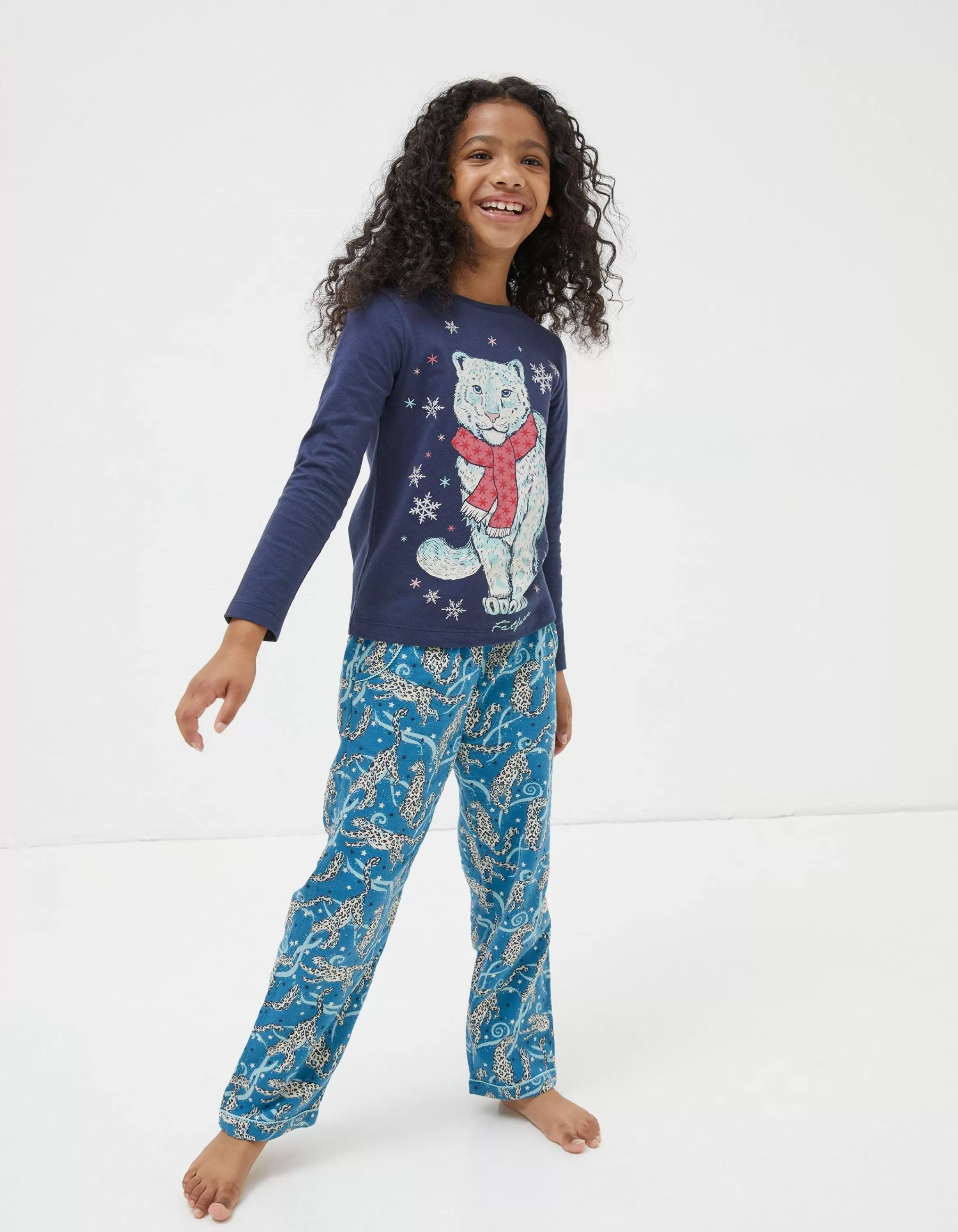 Best Sale FatFace Sadie Snow Leopard Pyjama Set Teal Green