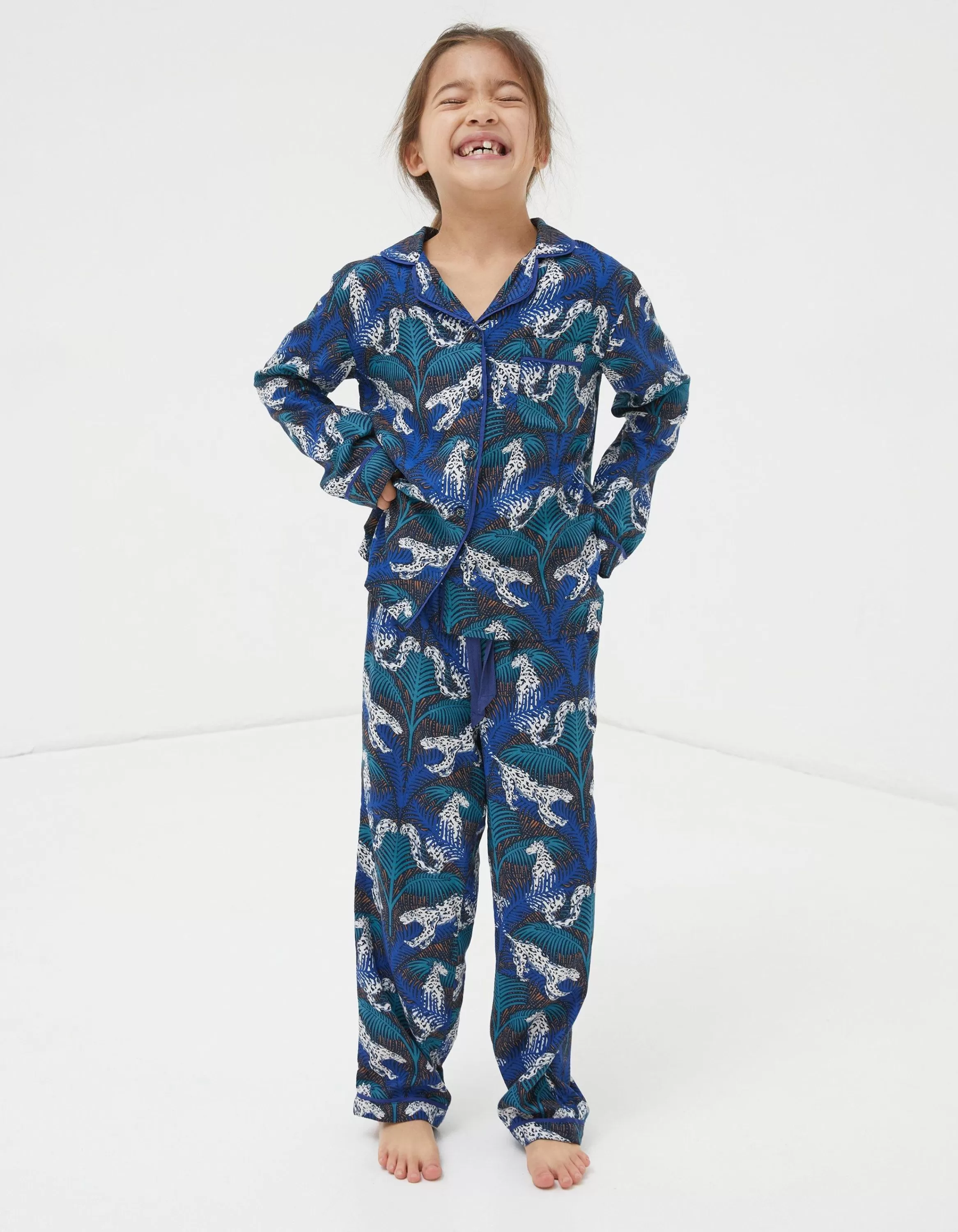 Online FatFace Sadie Snow Leopard Woven Pyjama Set Navy