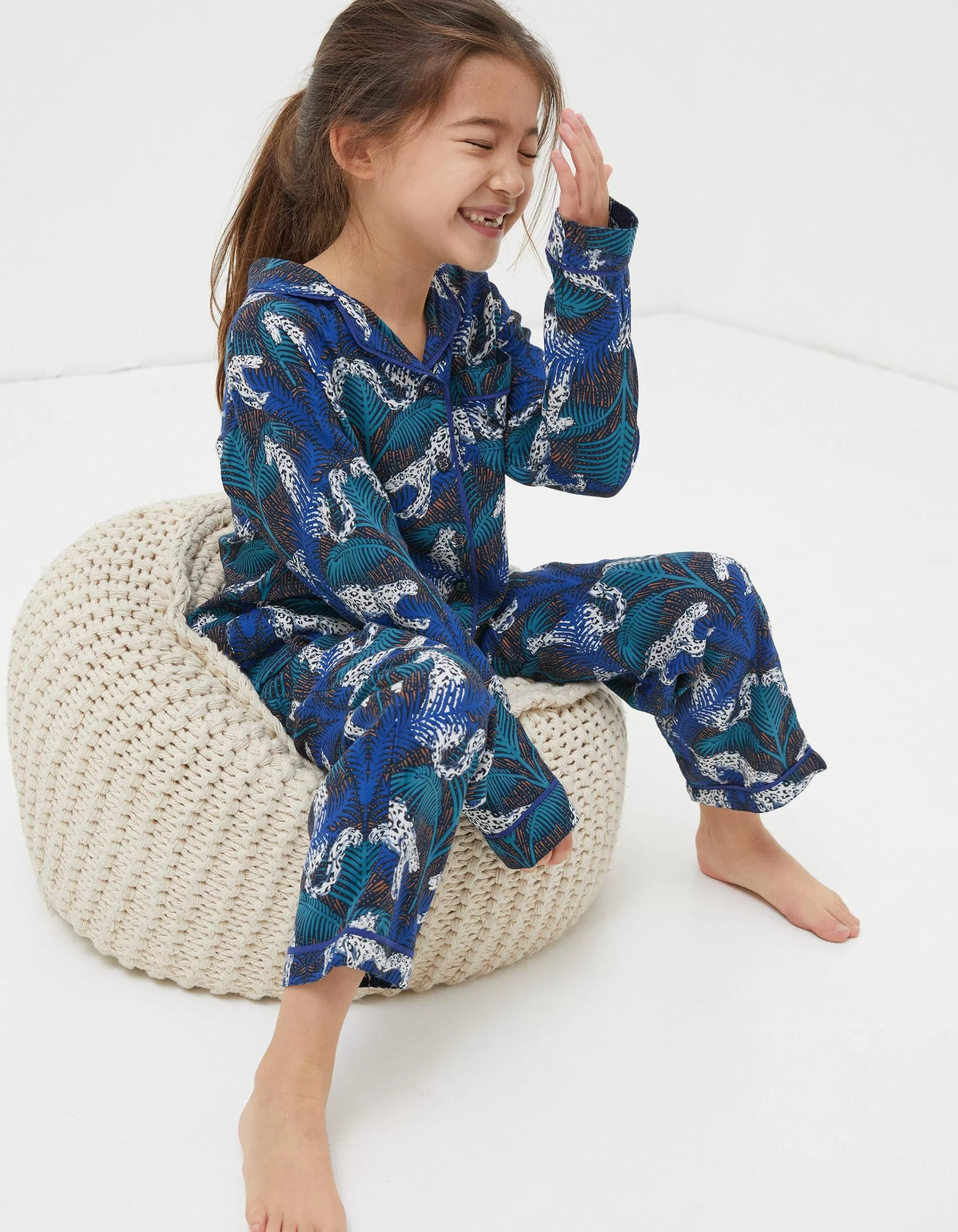 Online FatFace Sadie Snow Leopard Woven Pyjama Set Navy