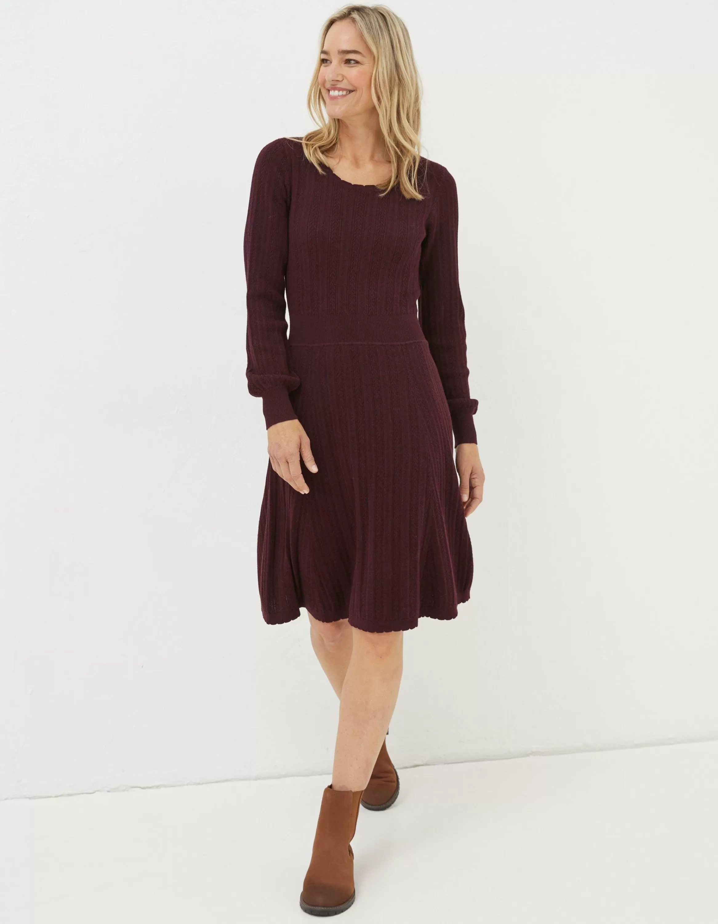 Outlet FatFace Saffron Knitted Skater Dress Plum