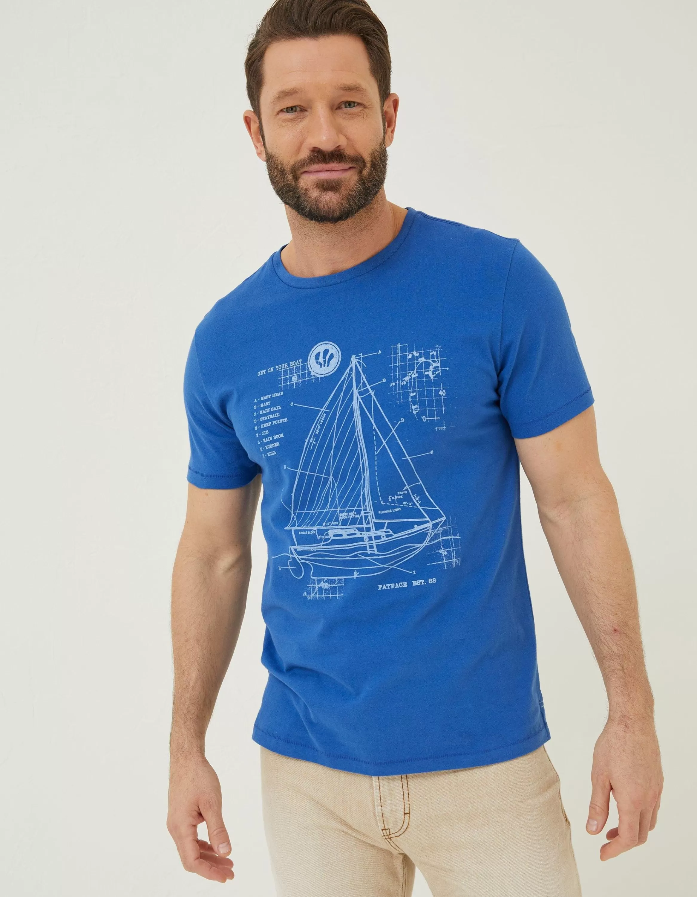 Sale FatFace Sail Boat Sketch T-Shirt Cobalt Blue