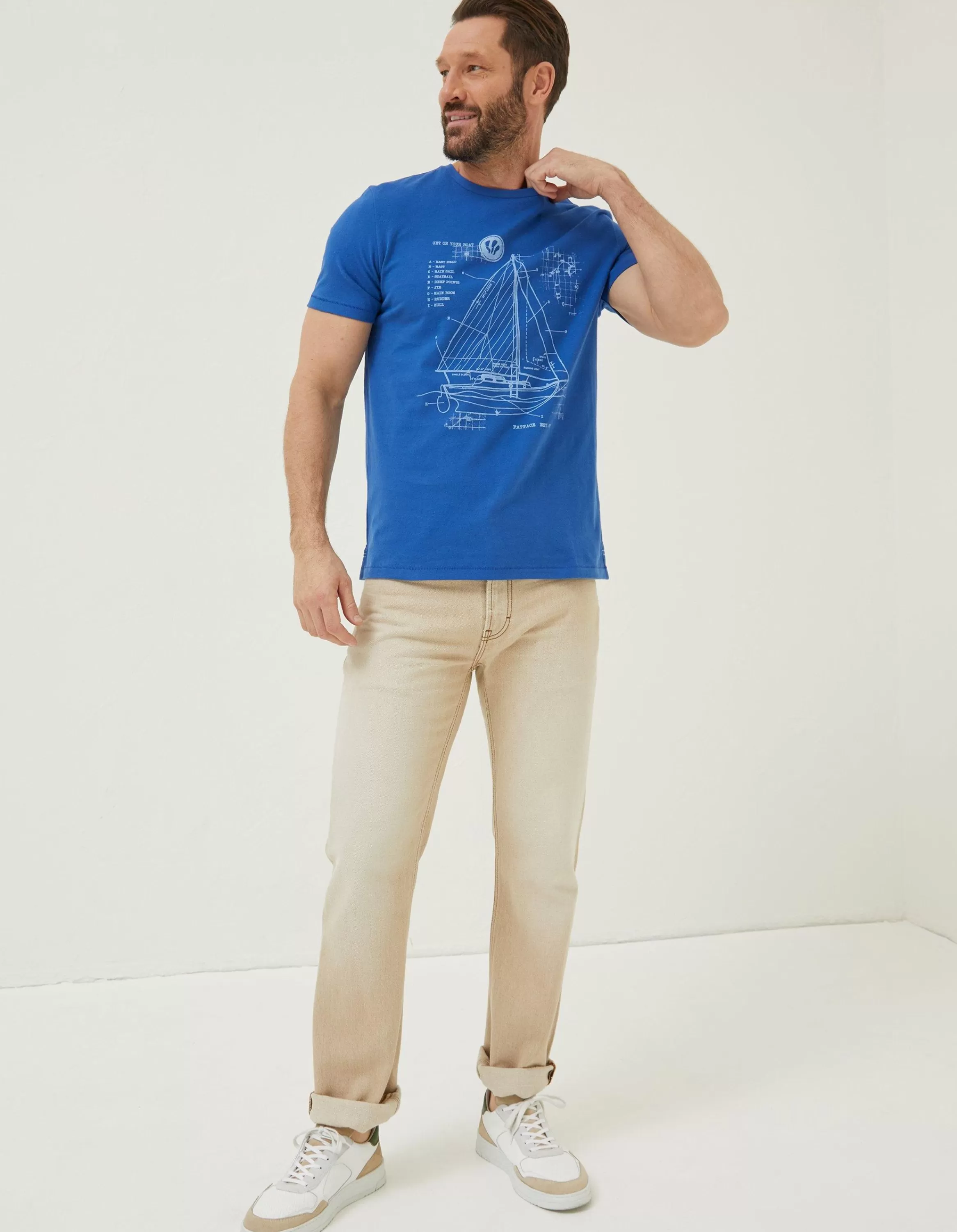 Sale FatFace Sail Boat Sketch T-Shirt Cobalt Blue