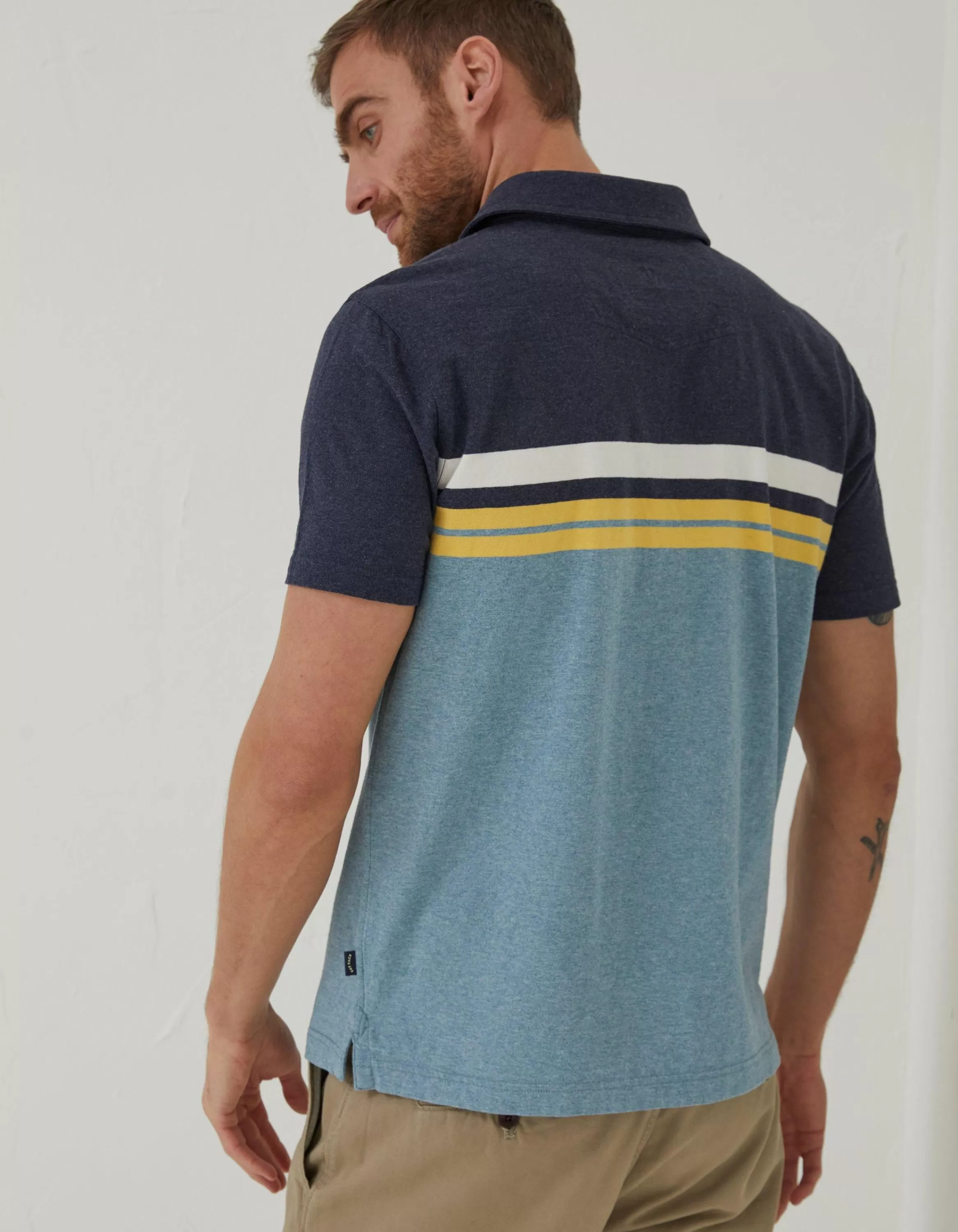 New FatFace Sandford Chest Stripe Polo Duck Egg