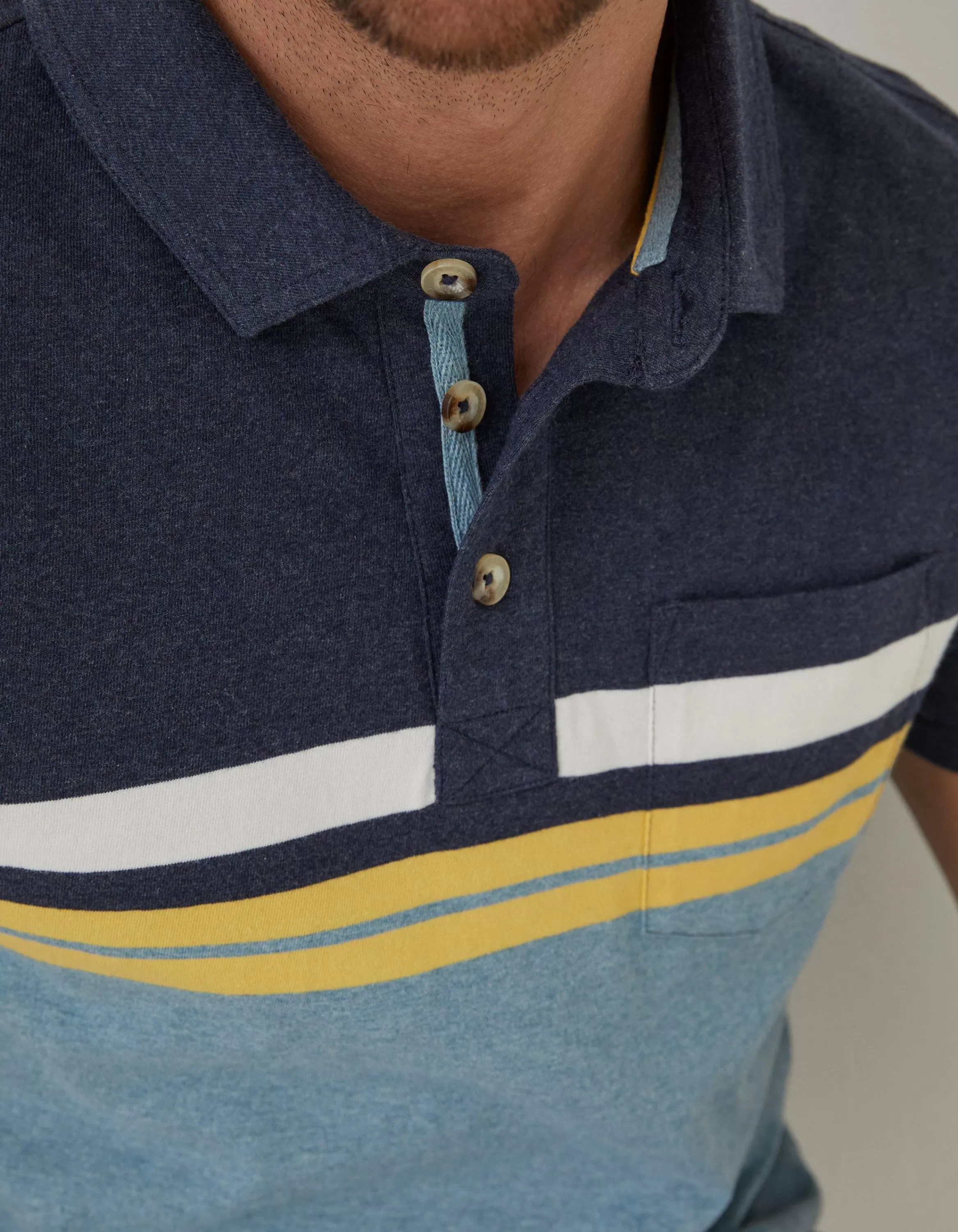 New FatFace Sandford Chest Stripe Polo Duck Egg