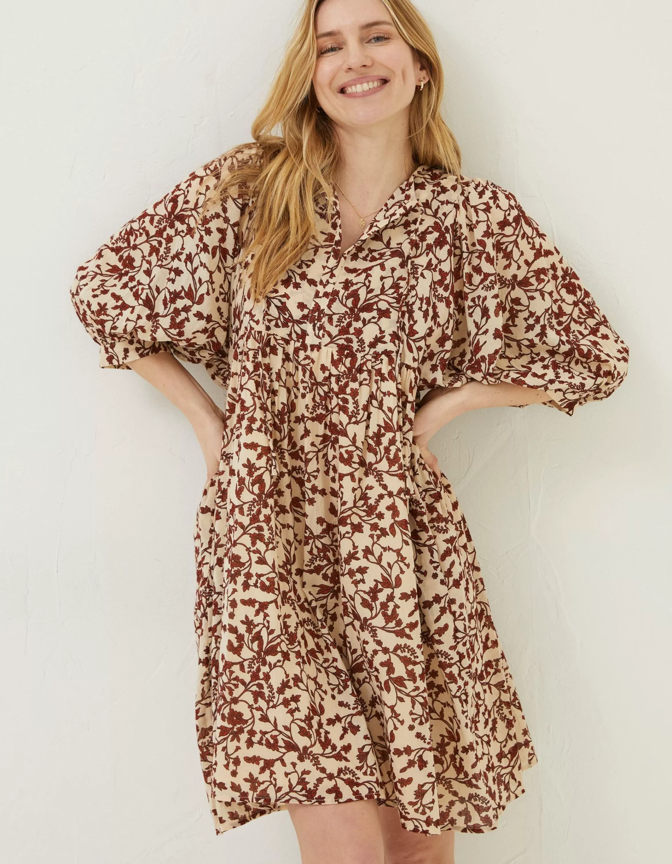 Shop FatFace Scarlett Floral Dress Brown