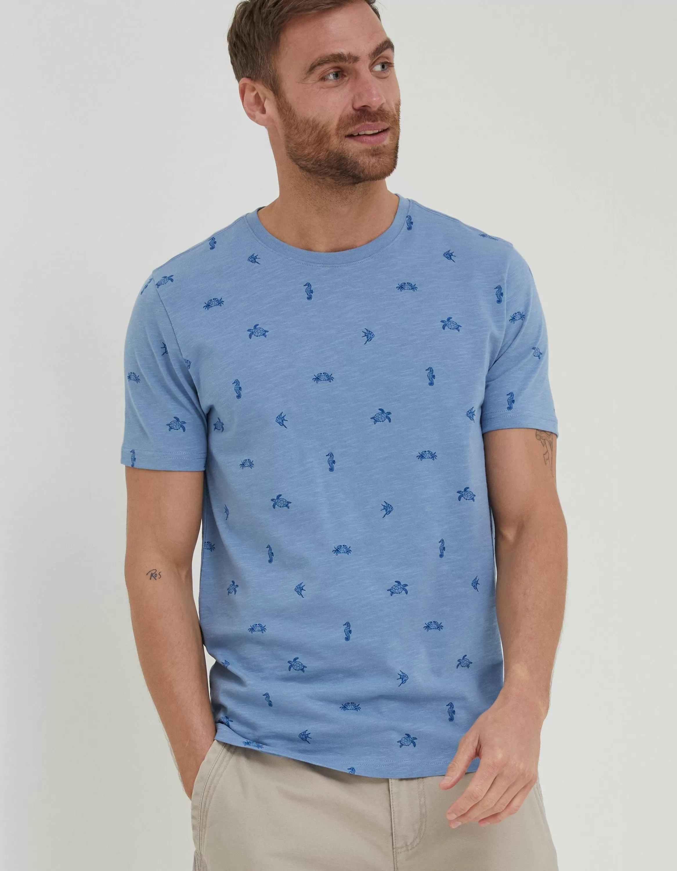 Best Sale FatFace Sea Print T-Shirt Chambray Blue