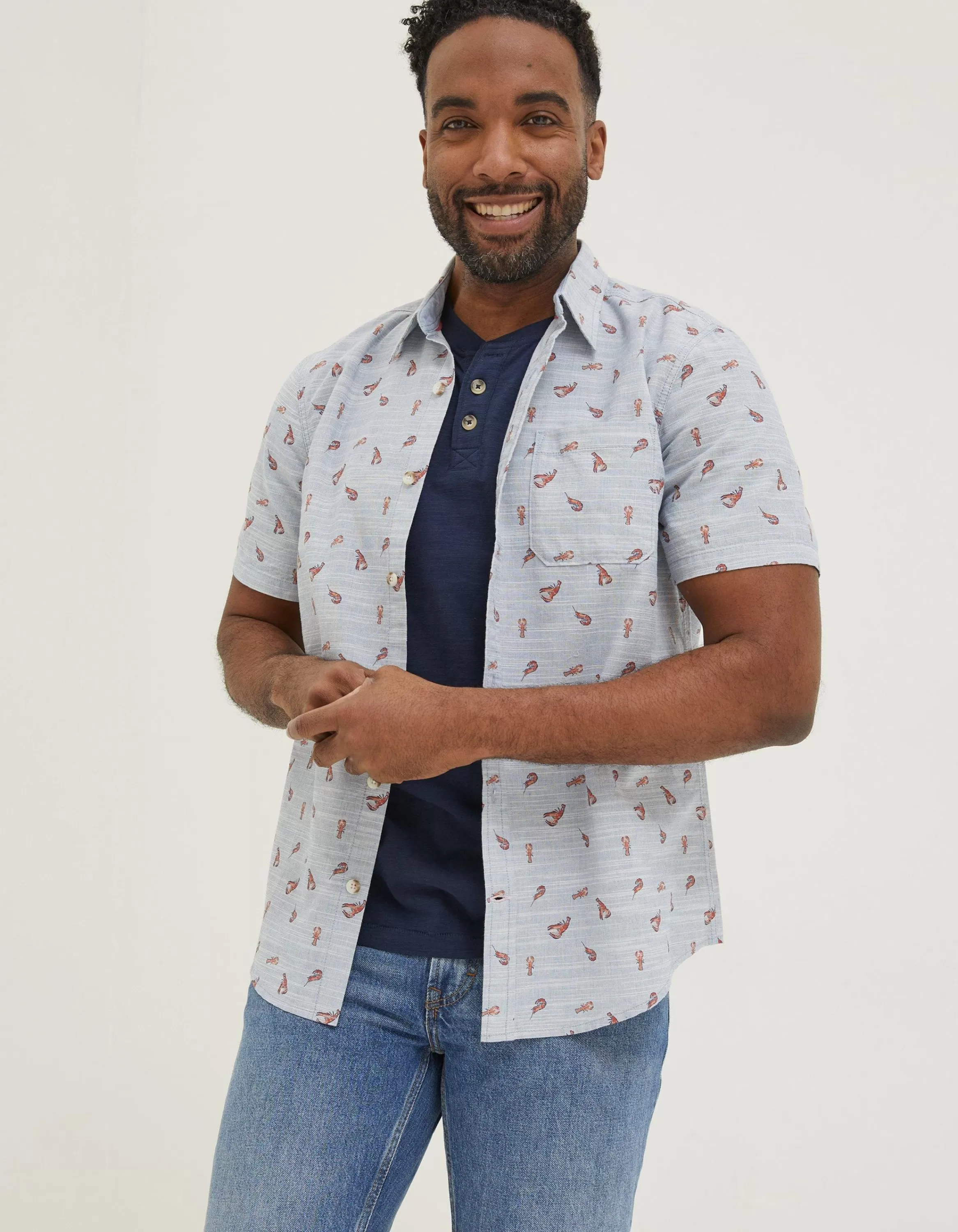 Clearance FatFace Seafood Print Shirt Blue