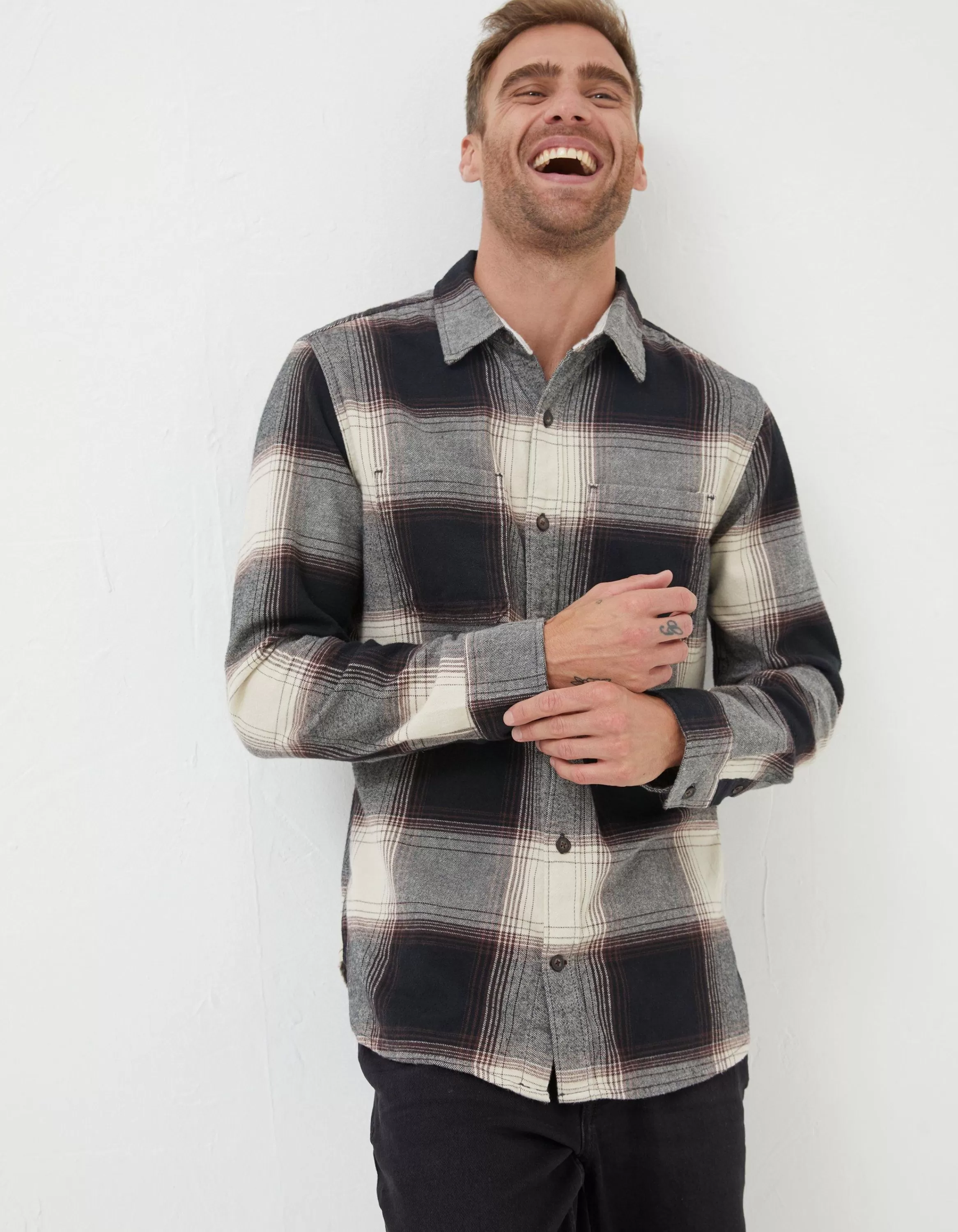 Cheap FatFace Selby Check Shirt Black