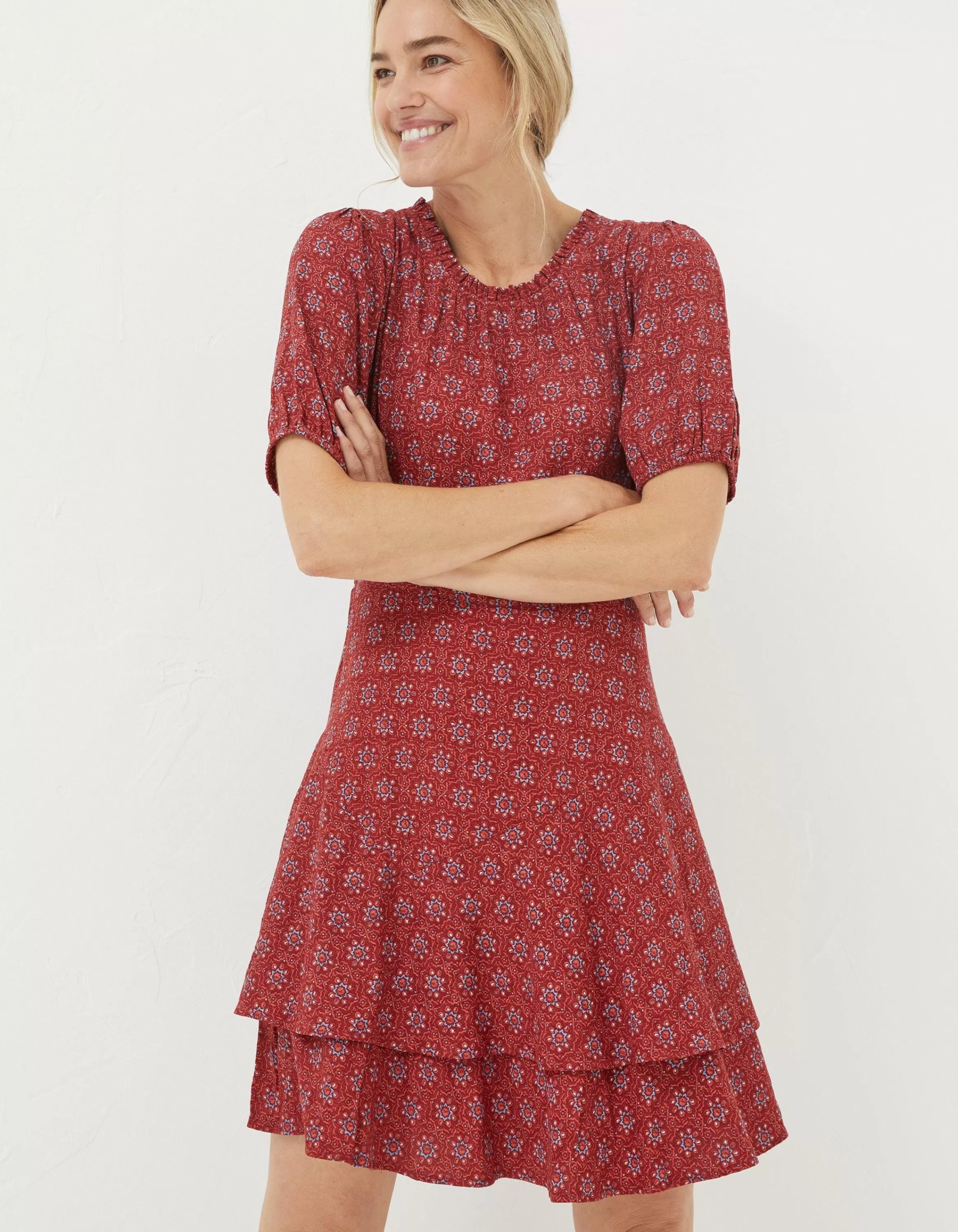 Fashion FatFace Shaney Craft Geo Dress Raspberry Red