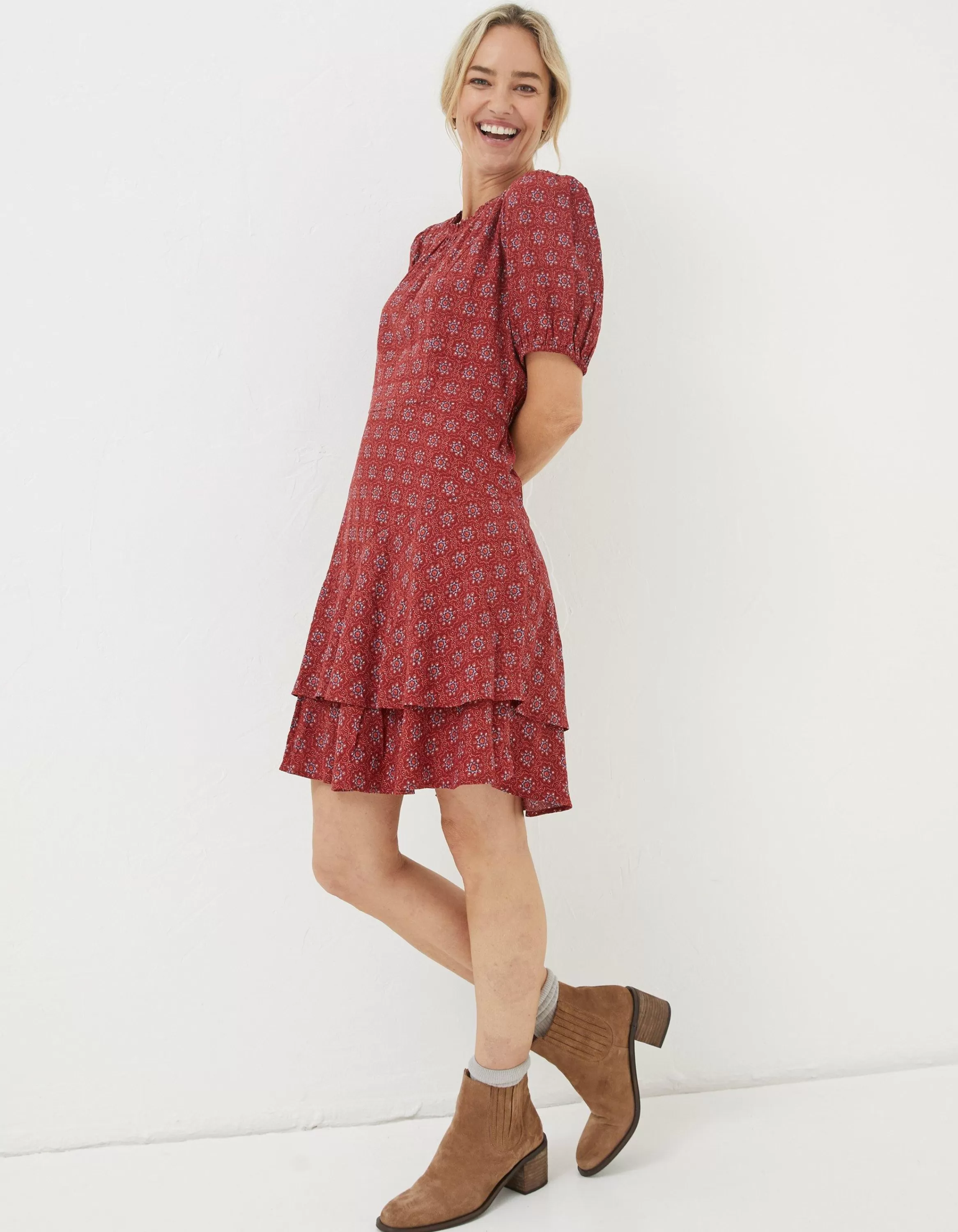 Fashion FatFace Shaney Craft Geo Dress Raspberry Red