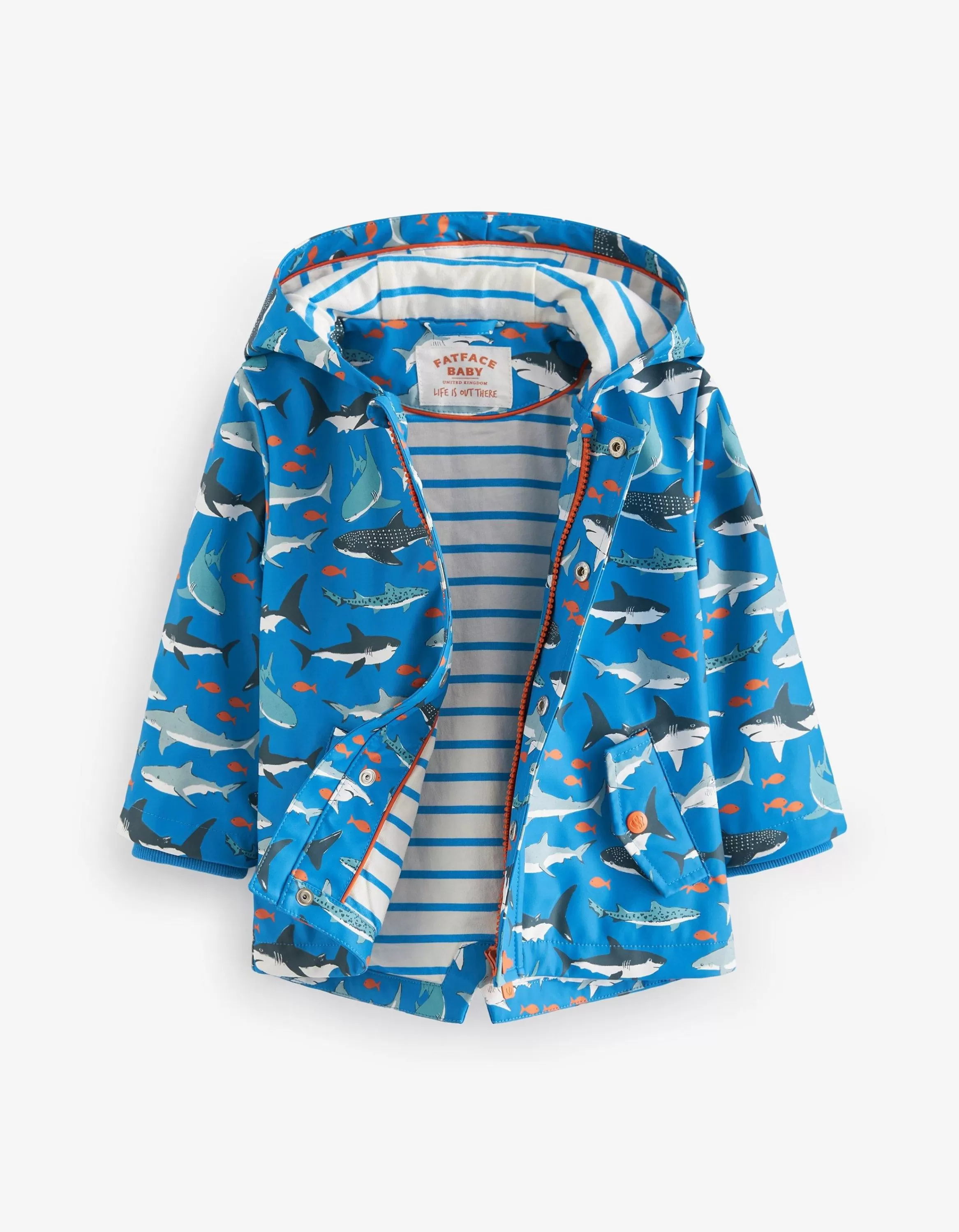 Flash Sale FatFace Shark Print Raincoat Blue