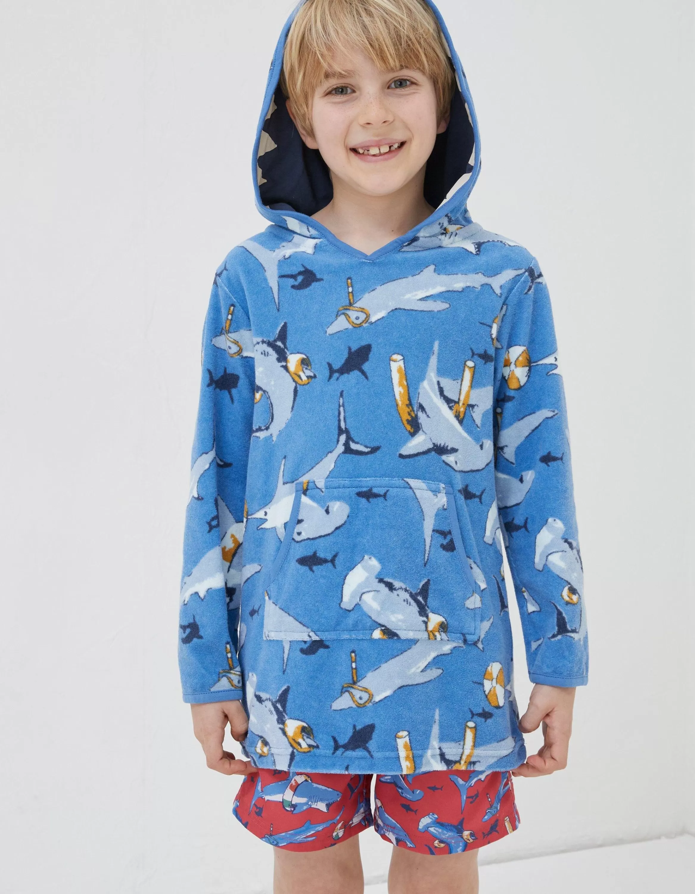 Best FatFace Shark Towelling Poncho Light Blue