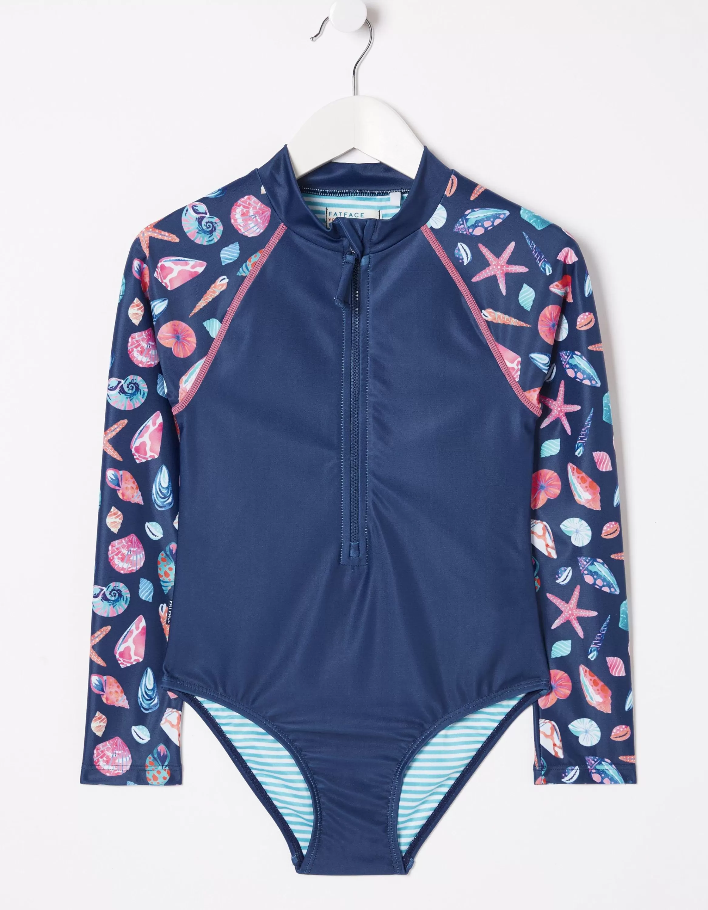 Flash Sale FatFace Shell Print Long Sleeve Swimsuit Navy