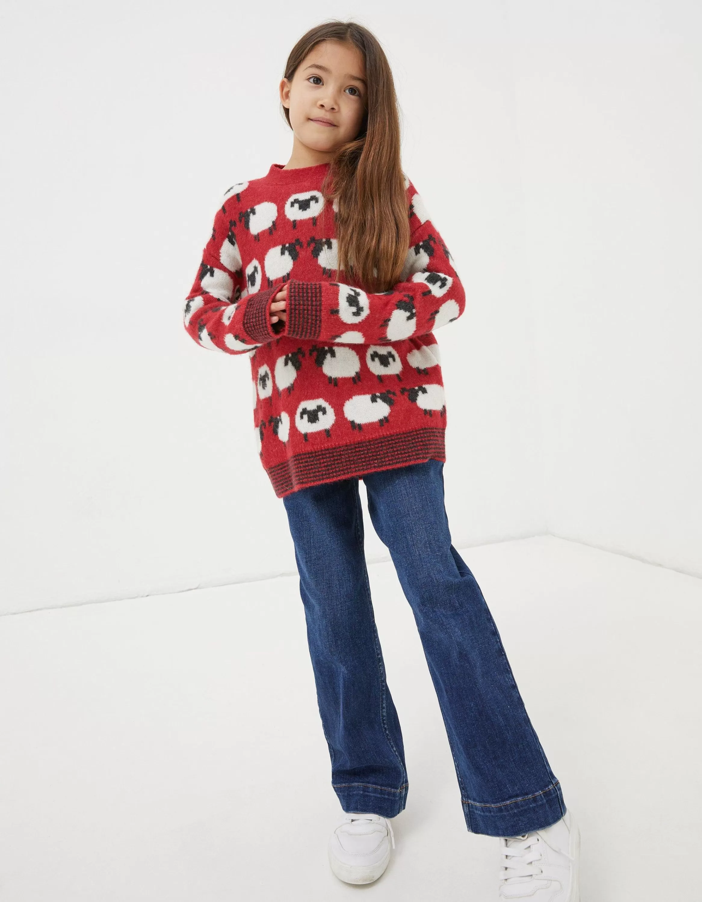 Cheap FatFace Shelter Stevie Sheep Crew Neck Jumper Cherry Red