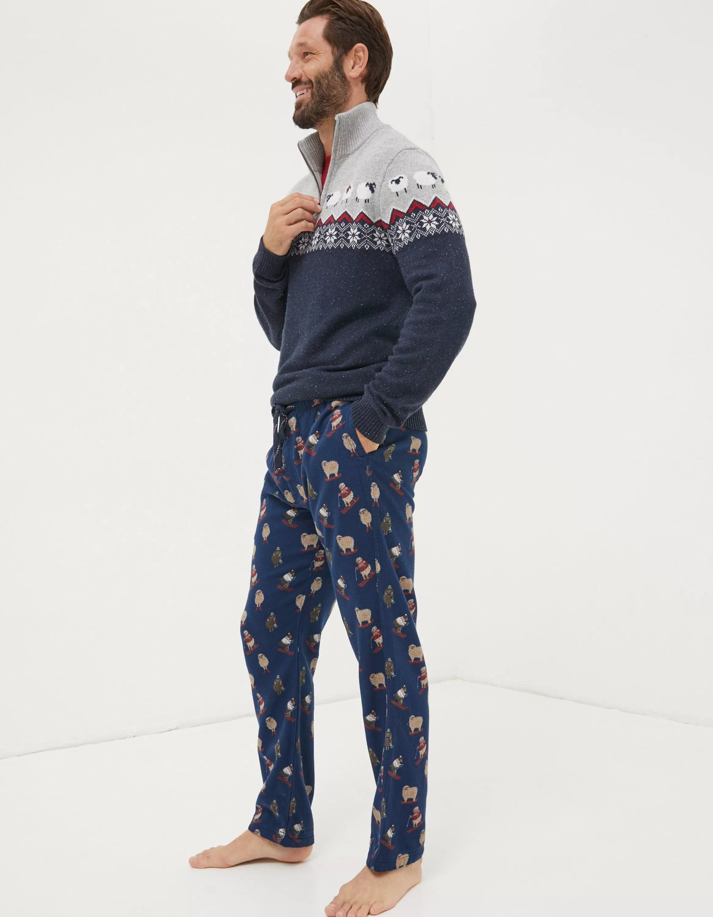 Online FatFace Shelter Stevie Sheep Print Pyjama Bottoms Navy